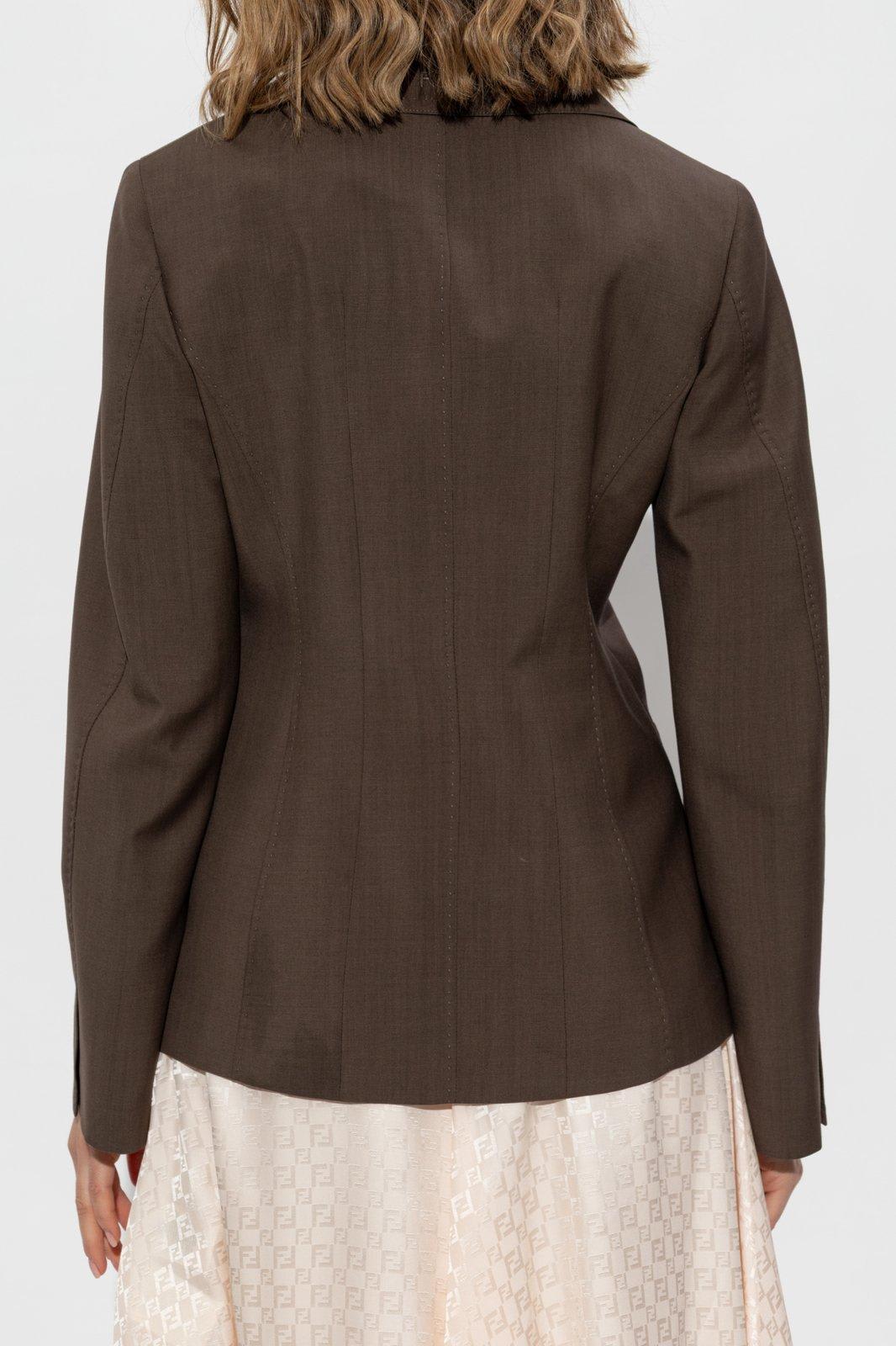 Fendi Women Dark Green Wool And Mohair Blazer In Brown