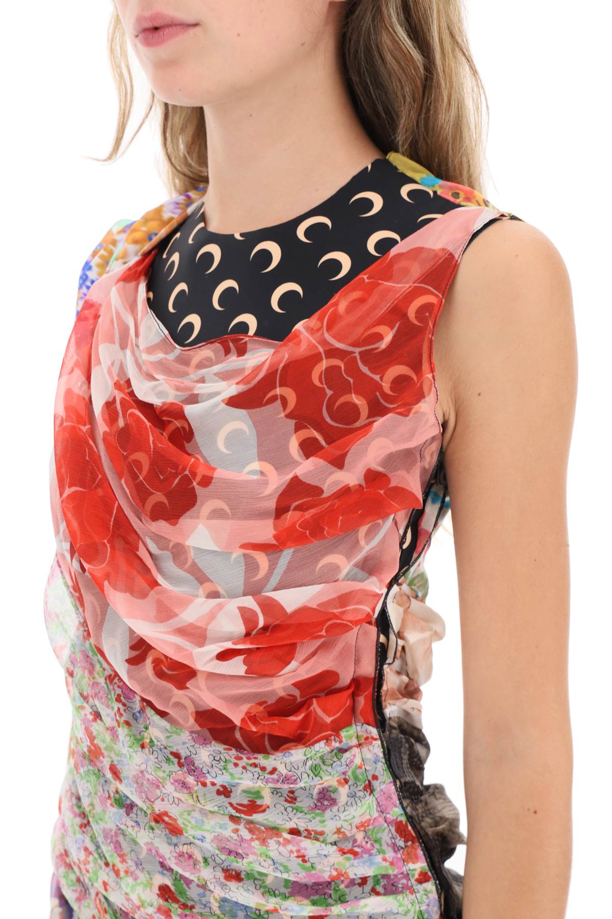 Marine Serre Patchwork Patterned Asymmetric Mini Dress In Multicolour