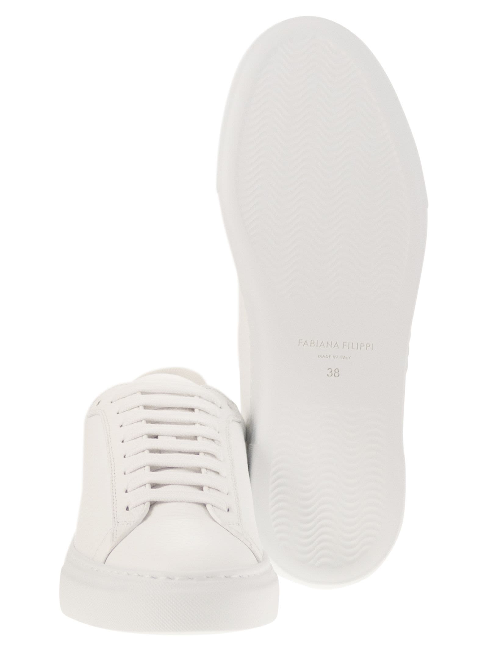 Fabiana Filippi Lace-up Leather Sneakers With Shiny Accents In White