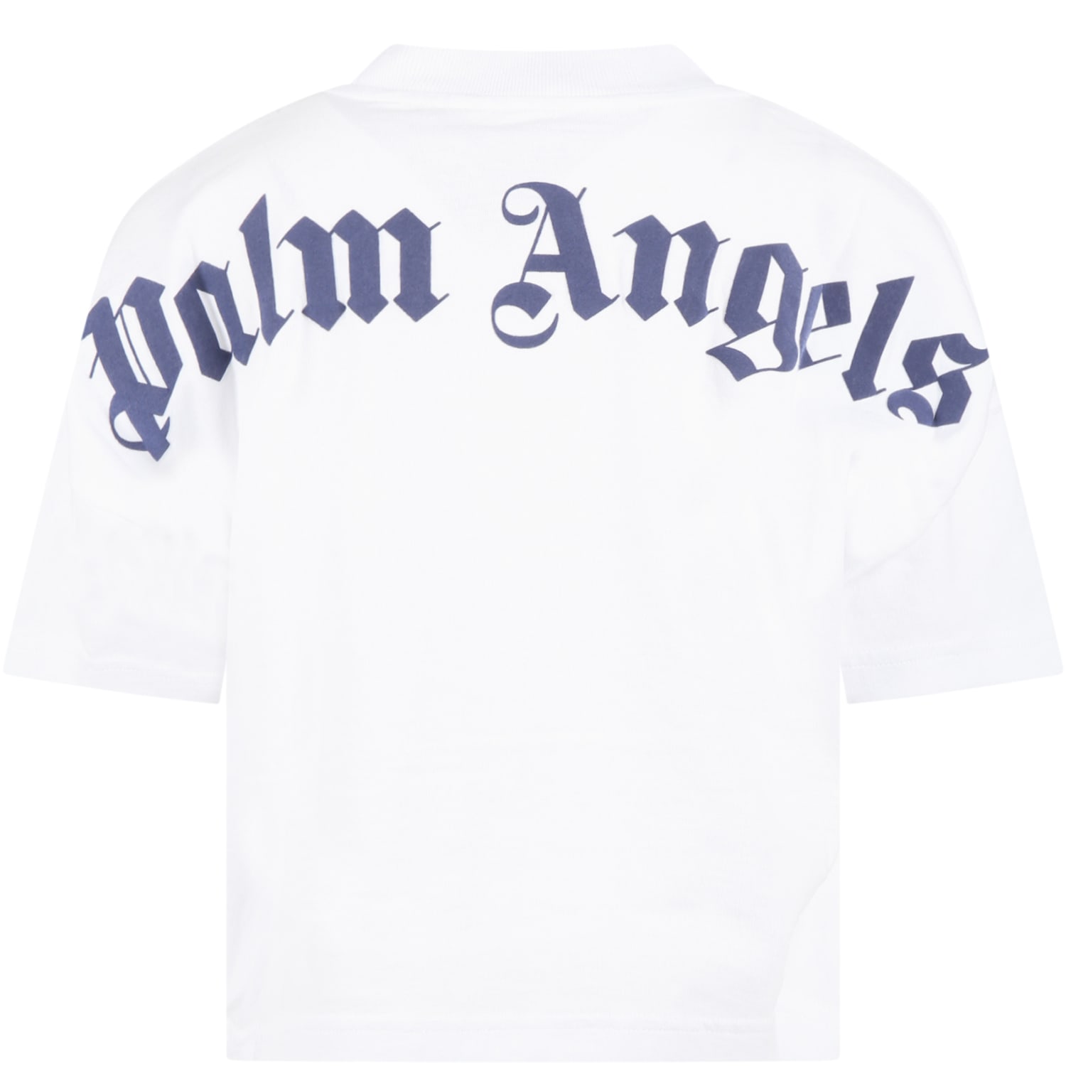 Palm Angels White T-shirt For Boy With Blue Logo