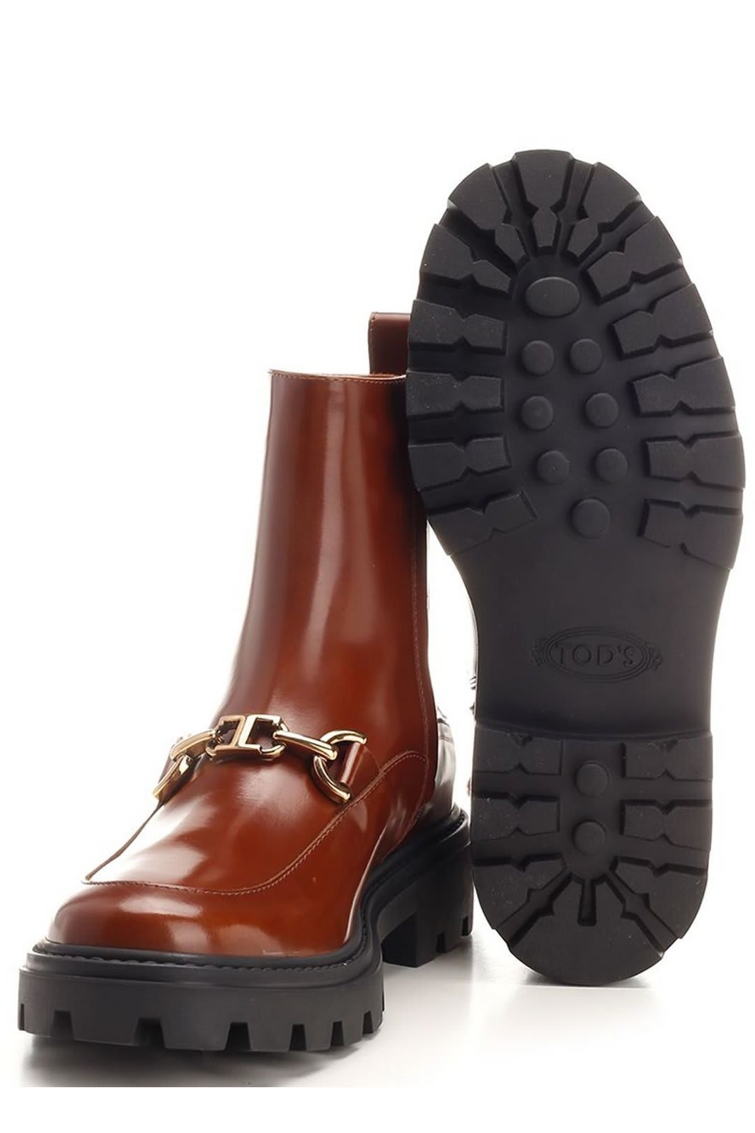 Tod's Logo Plaque Round Toe Ankle Boots In Brown