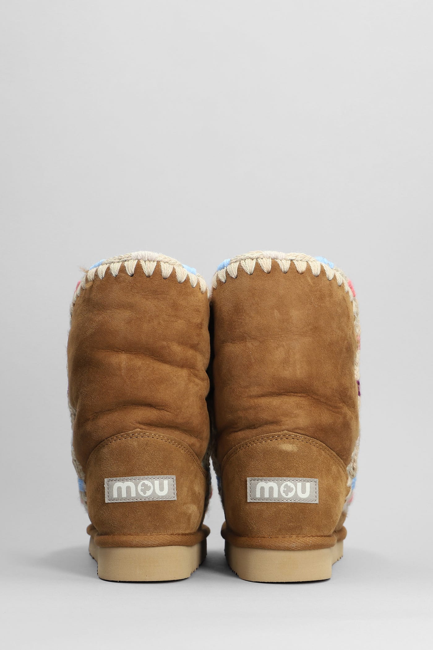 Shop Mou Eskimo 24 Low Heels Ankle Boots In Brown Suede