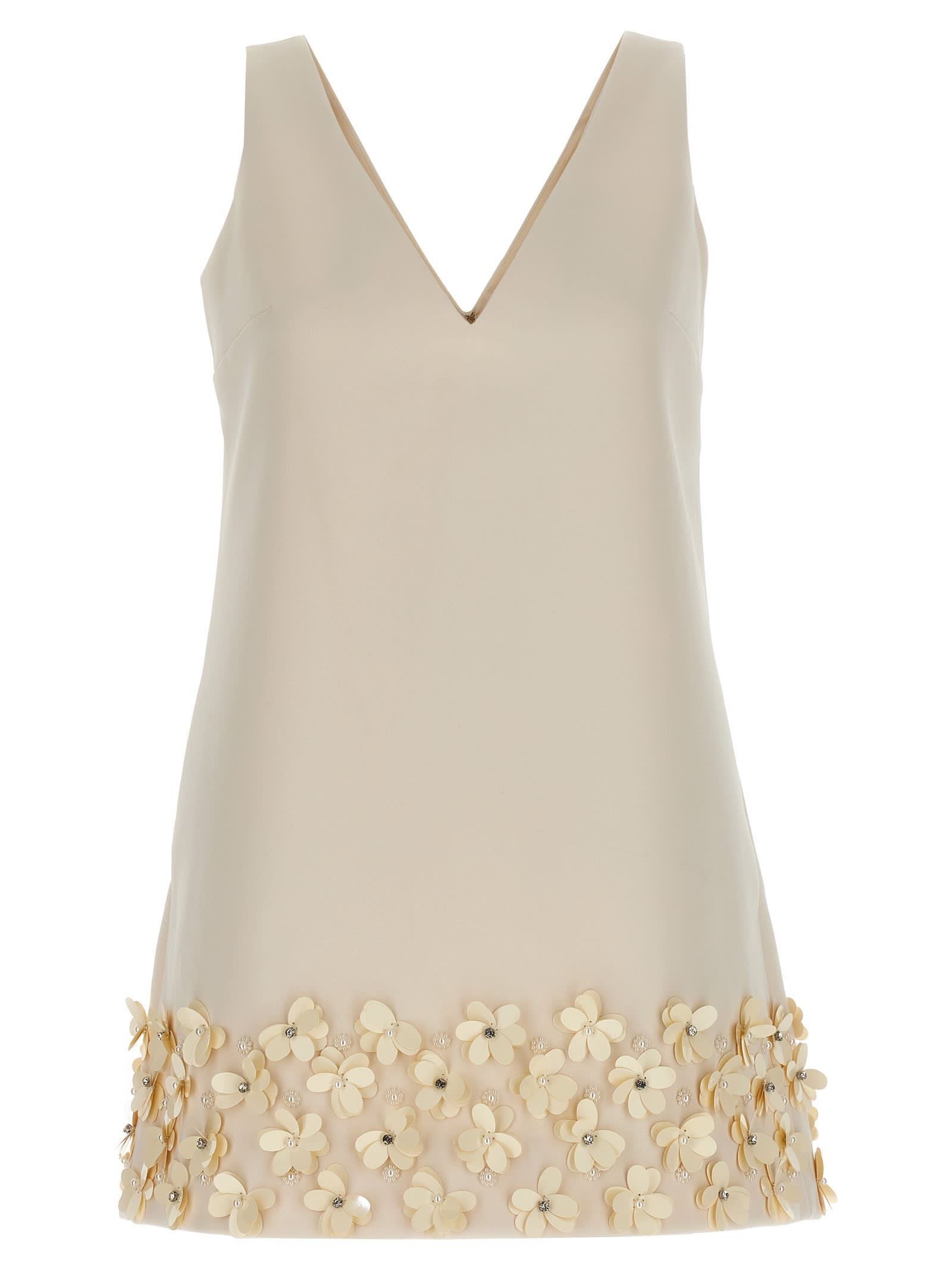 cream Crepe 3d Sequin Mini Dress