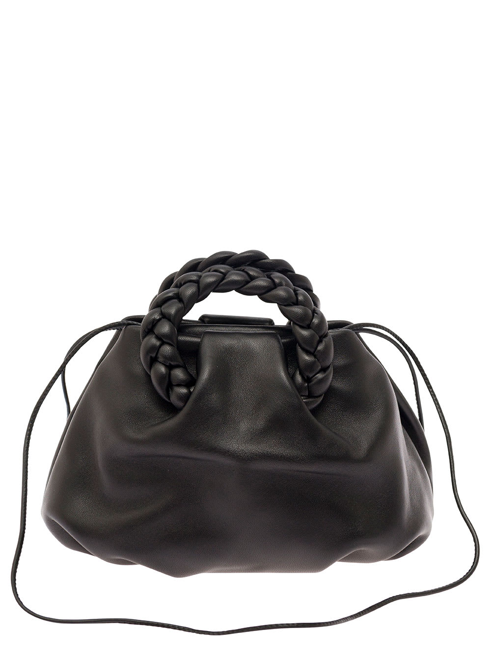 Shop Hereu Bombon Black Handbag With Braided Handles In Leather Woman