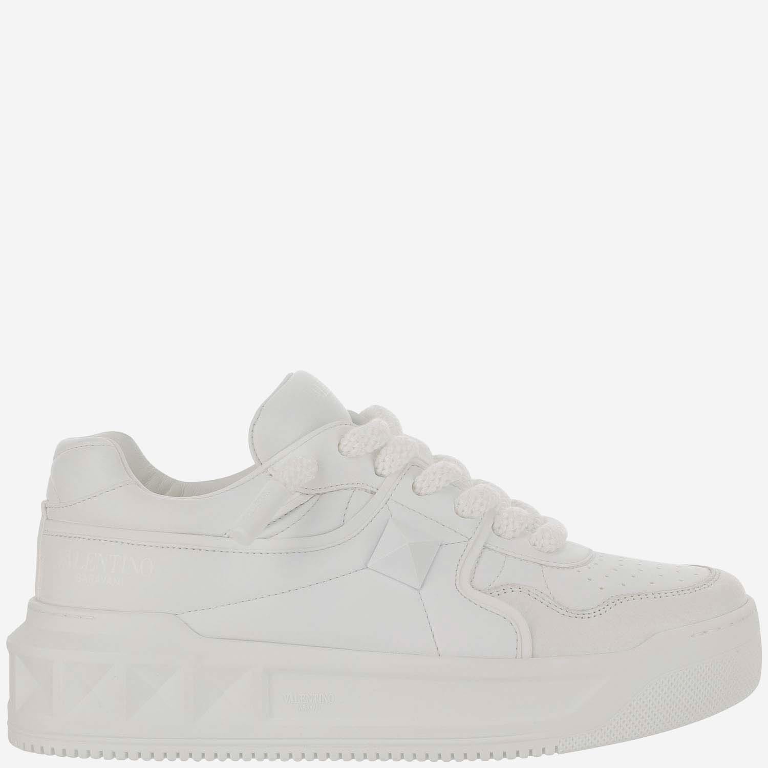 Shop Valentino White Nappa Leather One Stud Xl Sneakers In Bianco