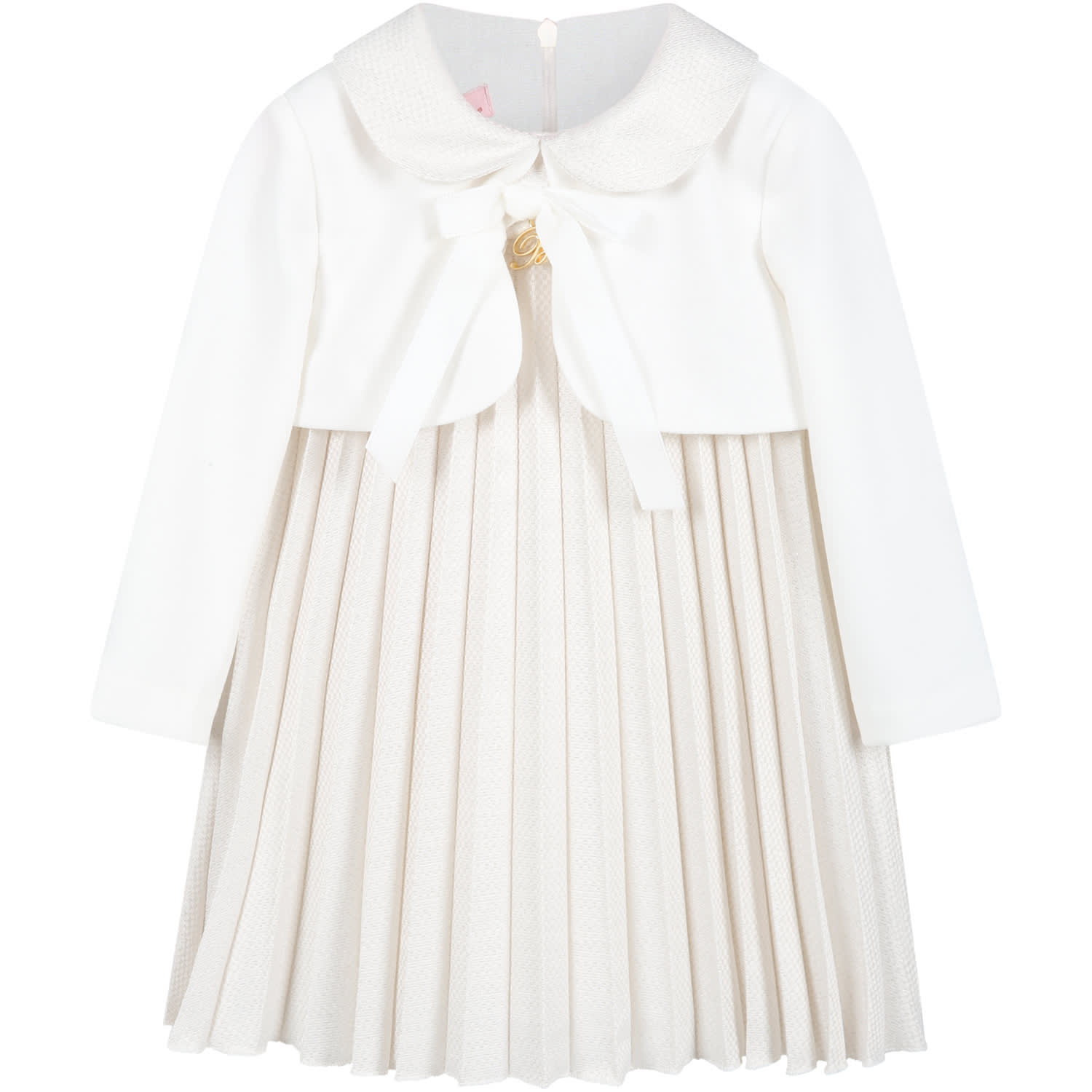 Blumarine Ivory Dress For Baby Girl With Logo