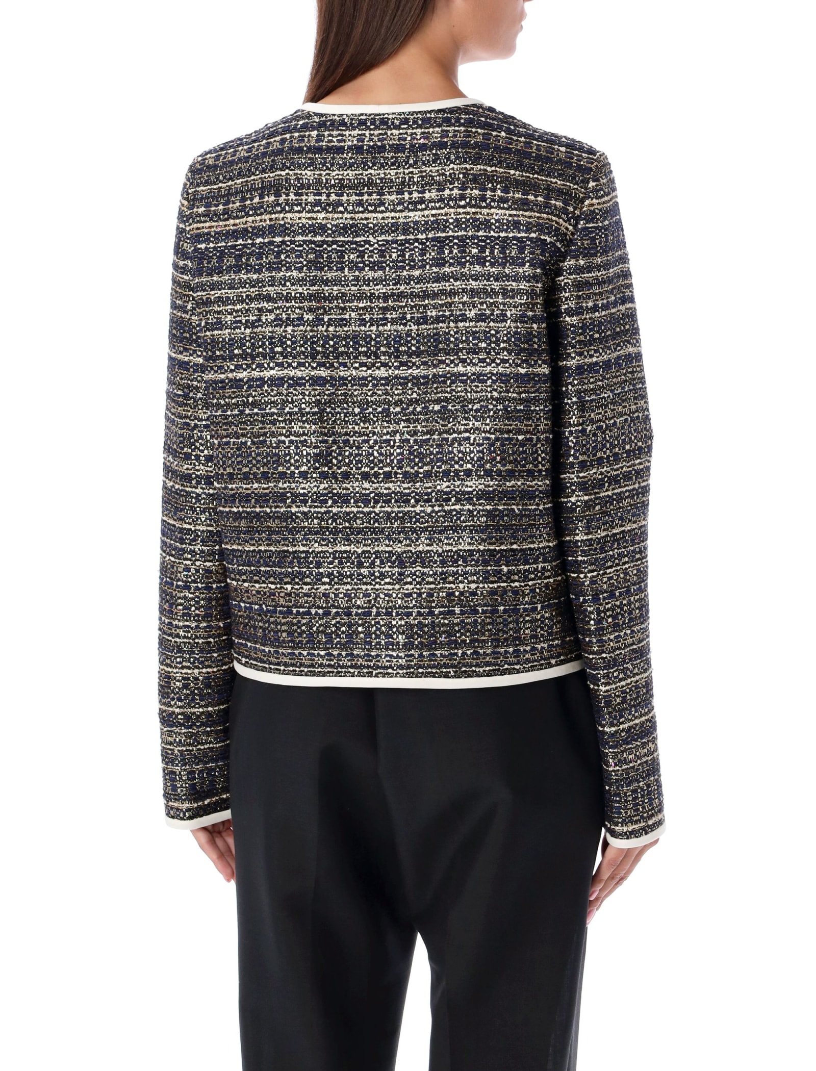 Valentino Tweed Party Long-sleeve Jacket In Navy/gold