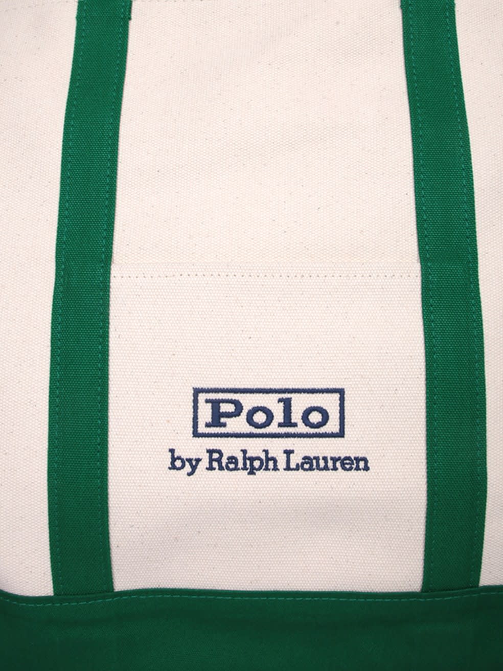 Shop Polo Ralph Lauren Green/beige Canvas Tote Bag