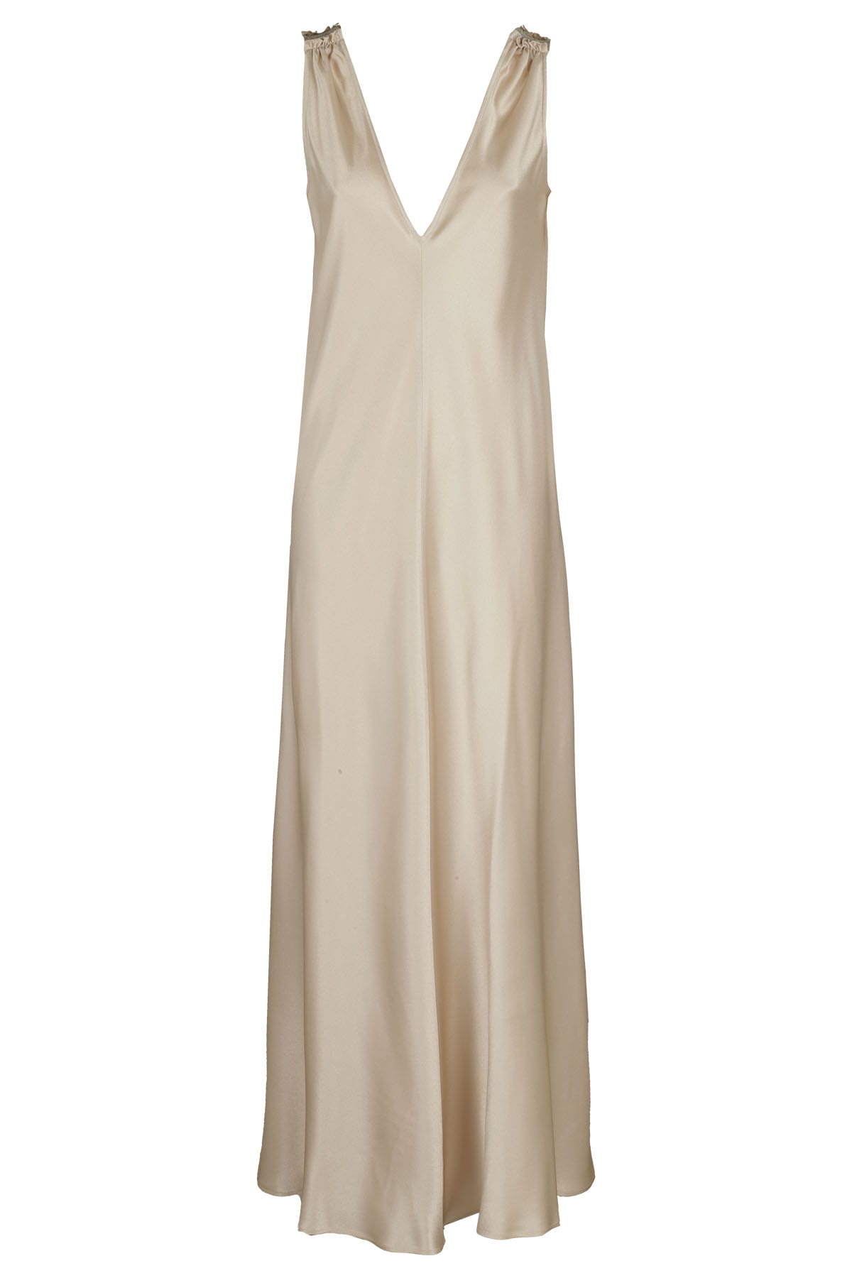 Antonelli Lampone V Neck Sleeveless Long Dress In Beige