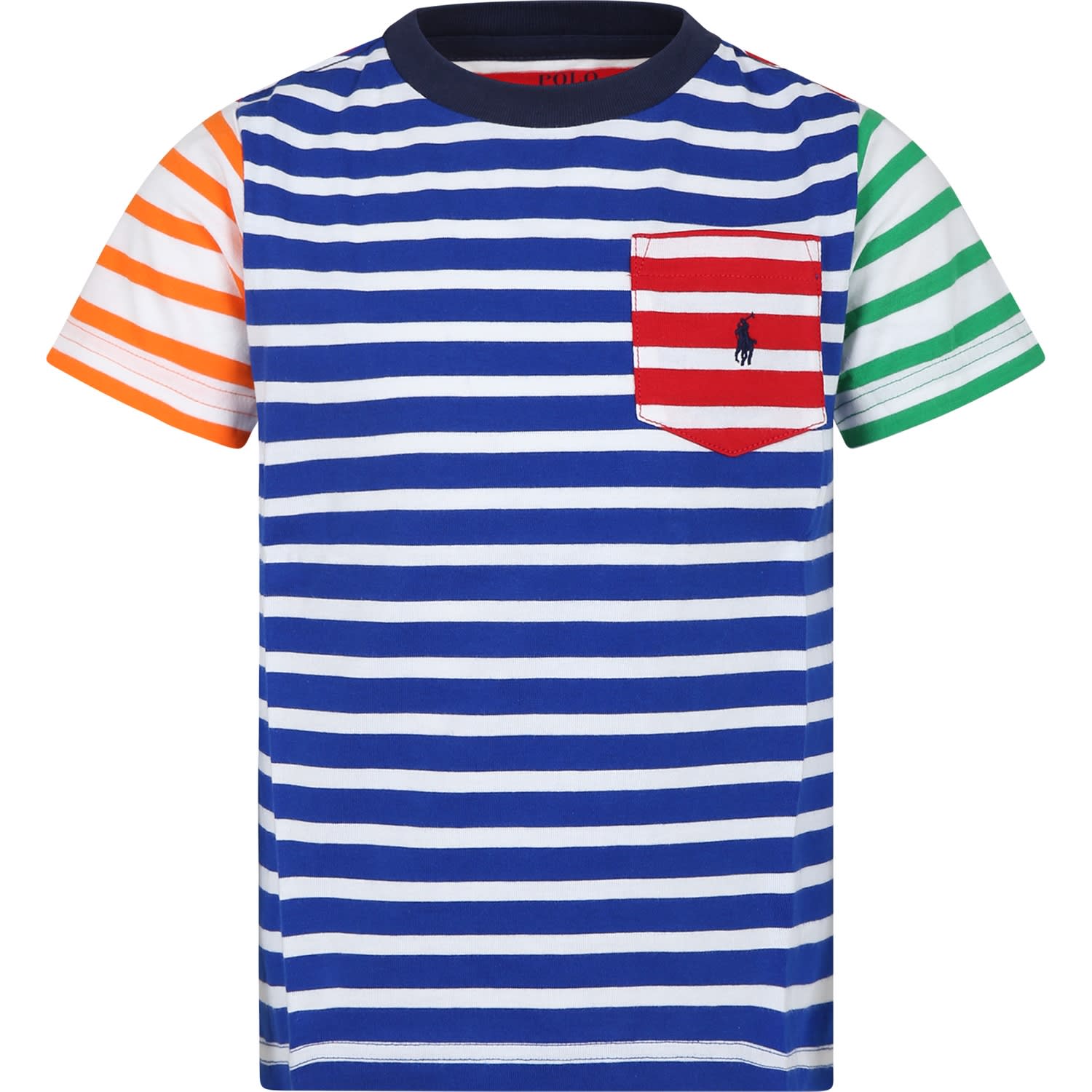Ralph Lauren Kids' Blue T-shirt For Boy With Pony In Multicolor