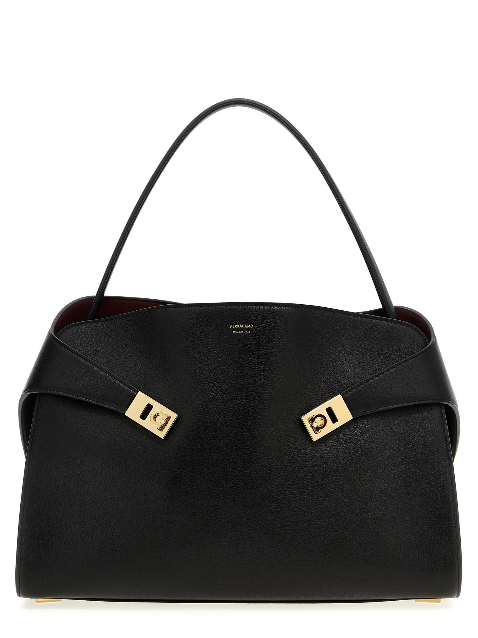 Ferragamo Hug Soft Two-tone Leather Shoulder Bag In Black