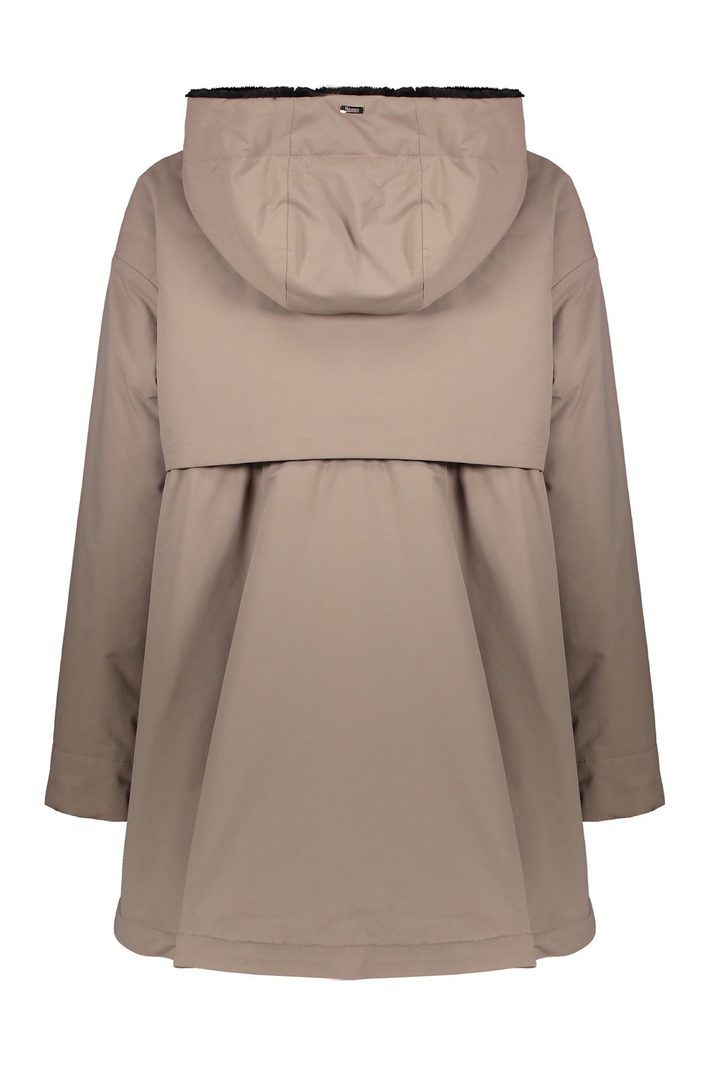 Herno Lightweight Beige Jacket With Hood And Zip In Brown