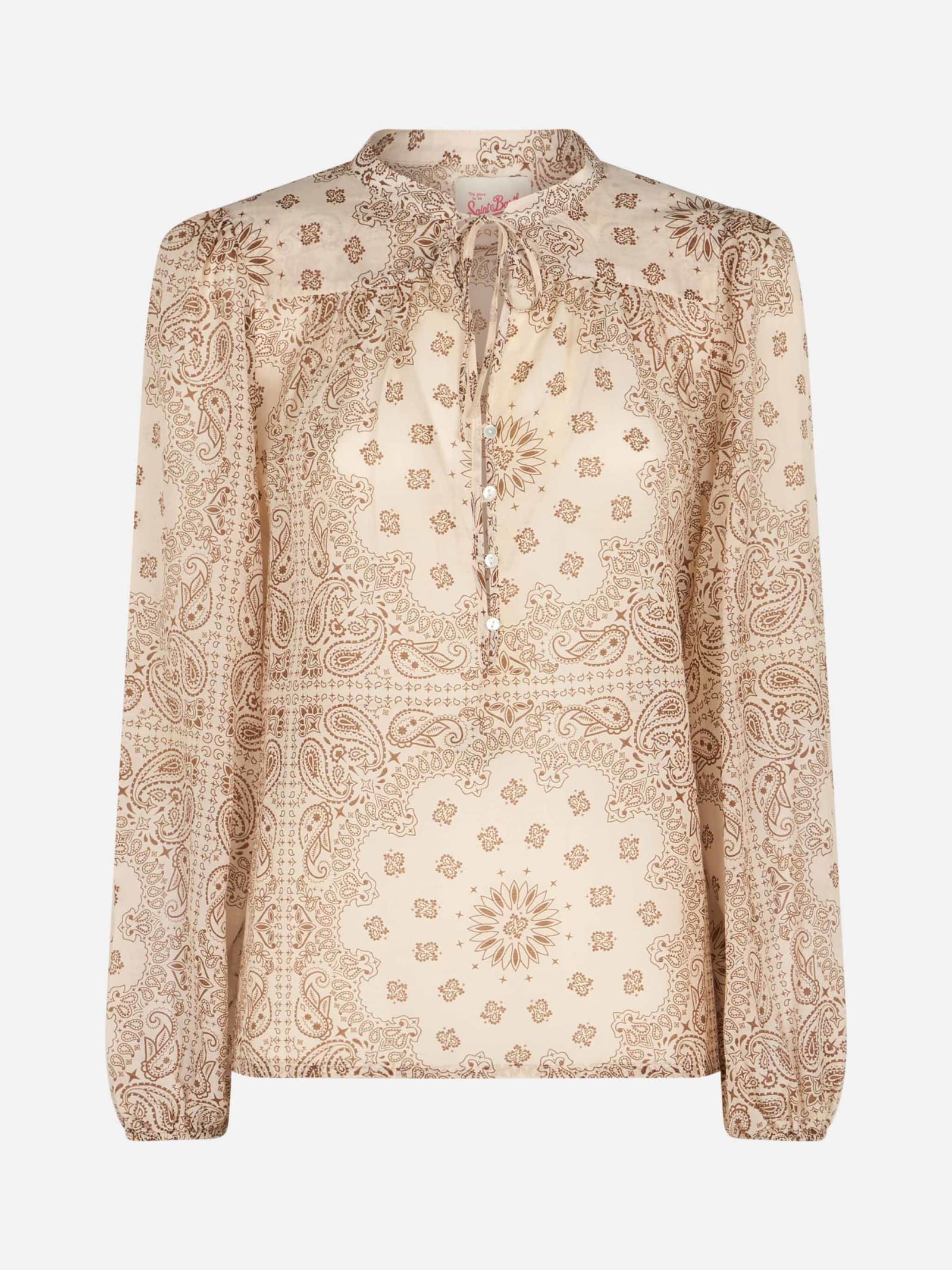 Mc2 Saint Barth Woman Silk Voile Blouse Harper With Bandanna Print In White