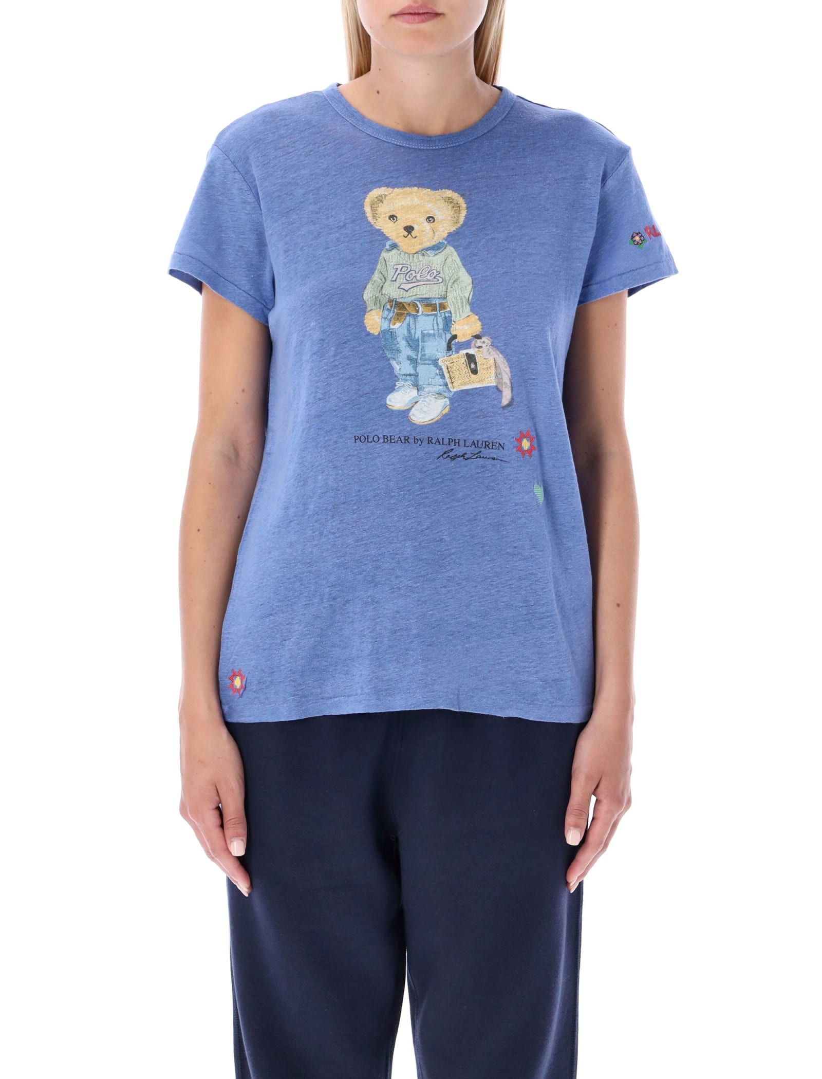 Polo Ralph Lauren Polo Bear T-shirt In Linen Jersey In Lake Blue