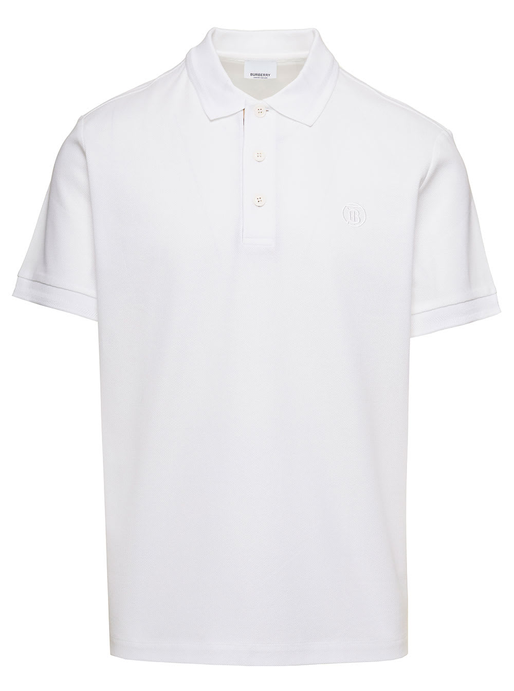 BURBERRY WHITE SHORT-SLEEVES POLO WITH EMBROIDERED LOGO IN COTTON MAN