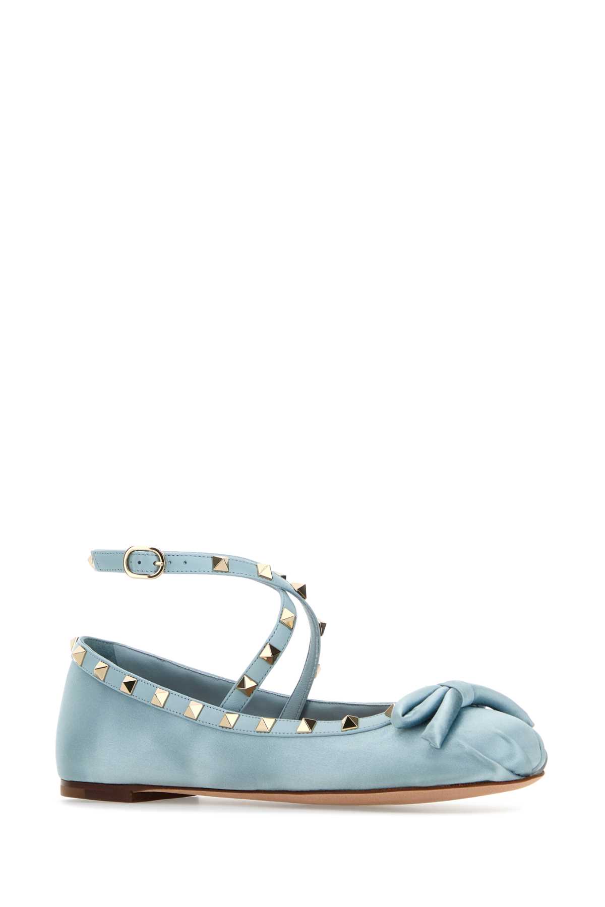 Shop Valentino Light Blue Satin Rockstud Ballerinas In Bluporcellana