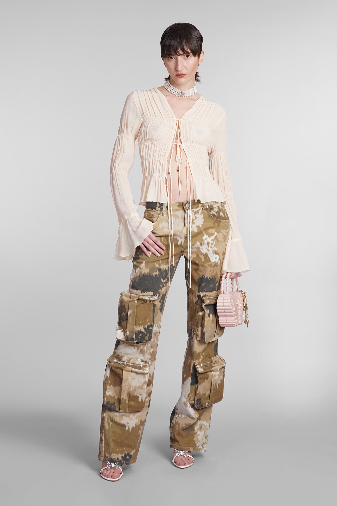 Shop Blumarine Pants In Camouflage Cotton In Brown