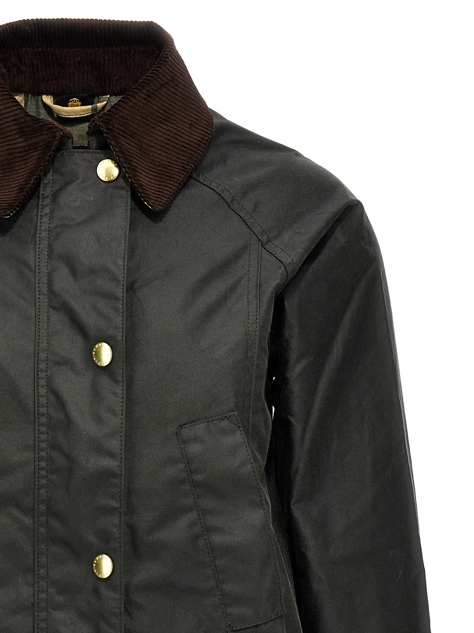 Barbour Waxed Cotton Casual Jacket With Corduroy Collar In Green