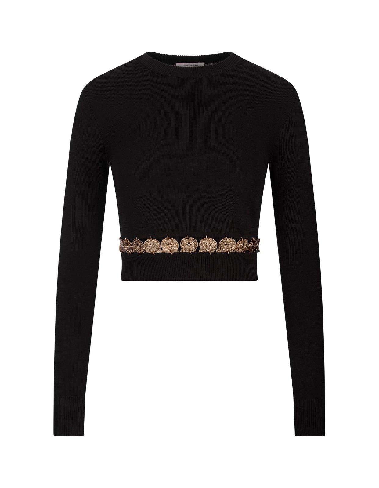 Shop Rabanne Ribbed-knit Stud Embellished Cropped Top In Nero