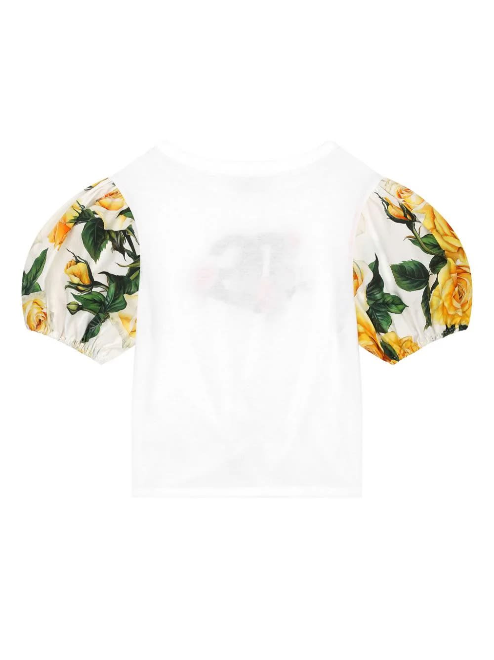 Shop Dolce & Gabbana Jersey And Poplin T-shirt With Dg Logo And Yellow Rose Print