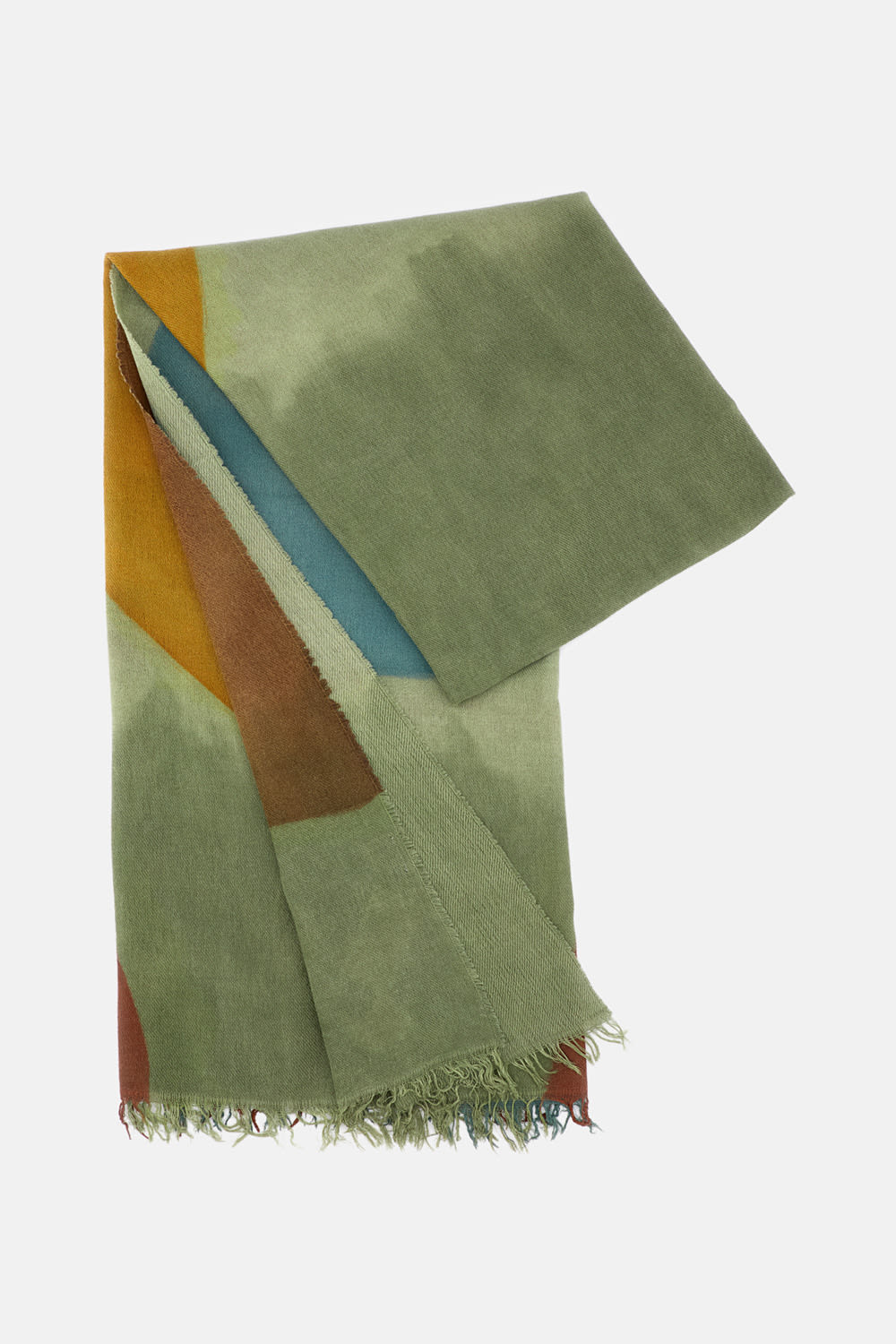 Exquisite J Geometric-pattern Fringed Scarf In Green