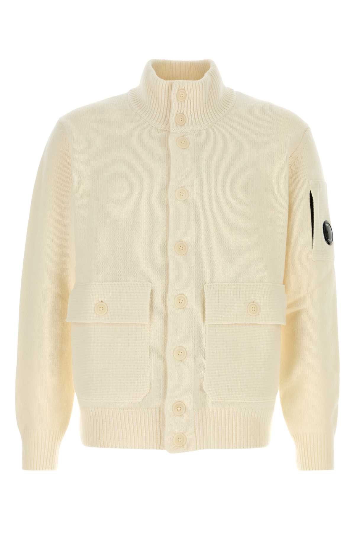 C.p. Company Wool Blend Sweater Front Pockets In White
