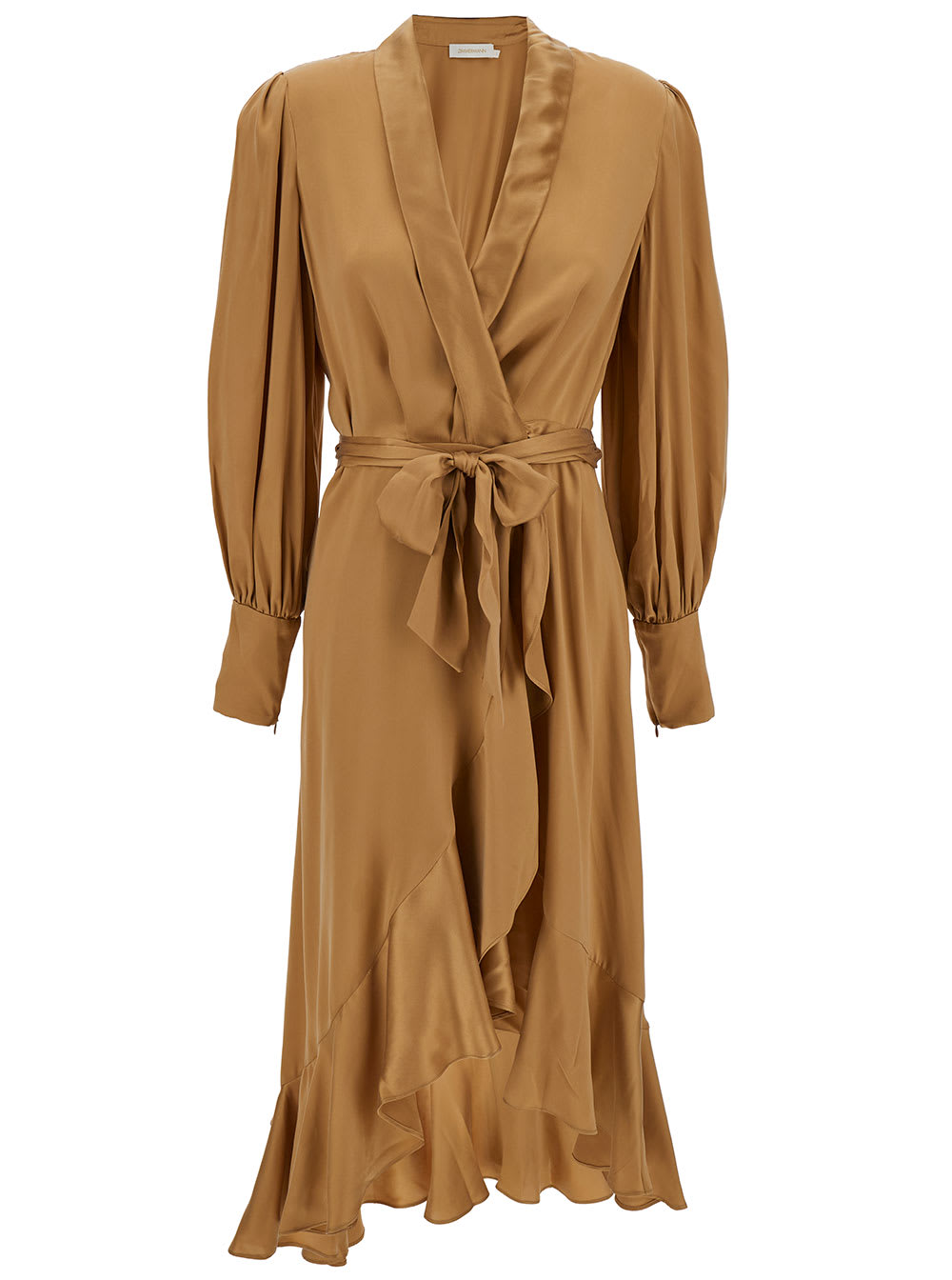 Shop Zimmermann Midi Asymmetric Beige Dress With Belt In Silk Woman In Neutrals