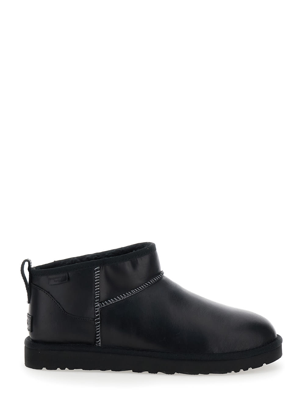 UGG classic Ultra Mini Black Boots In Leather Woman