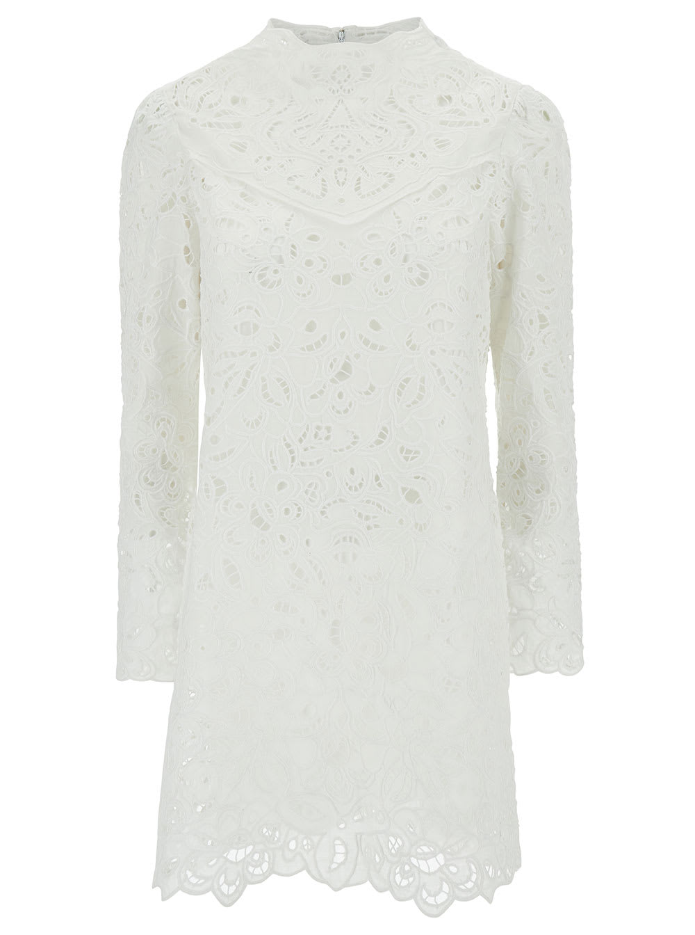 daphne Mini White Dress With Flower Embroidery In Guipure Woman