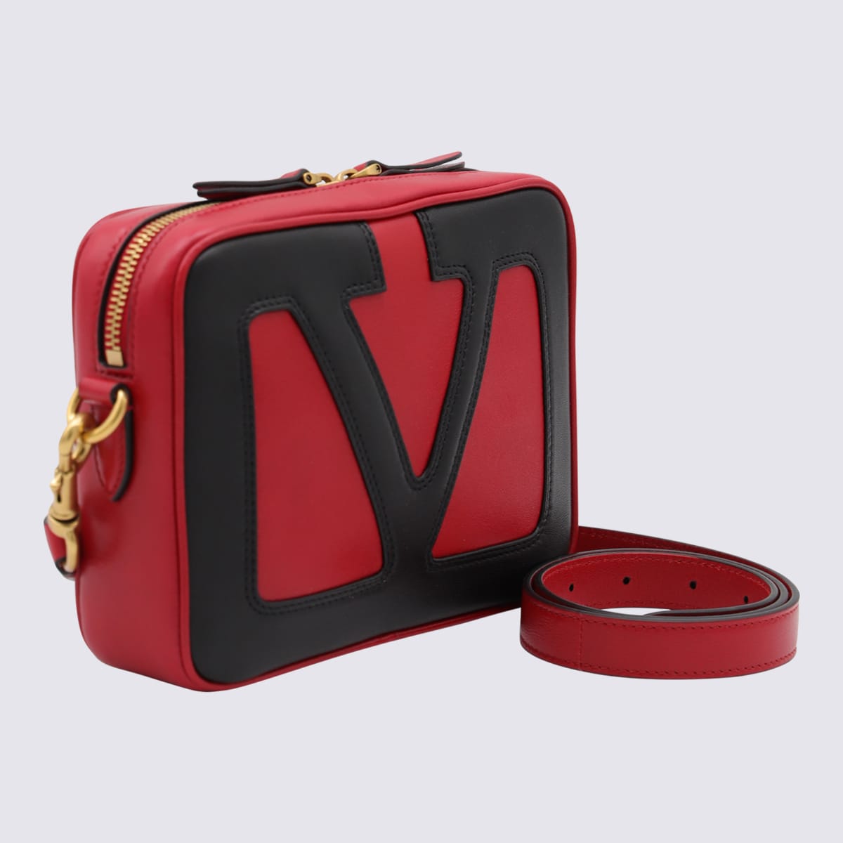 Valentino Red And Black Leather Crossbody Bag In Multi