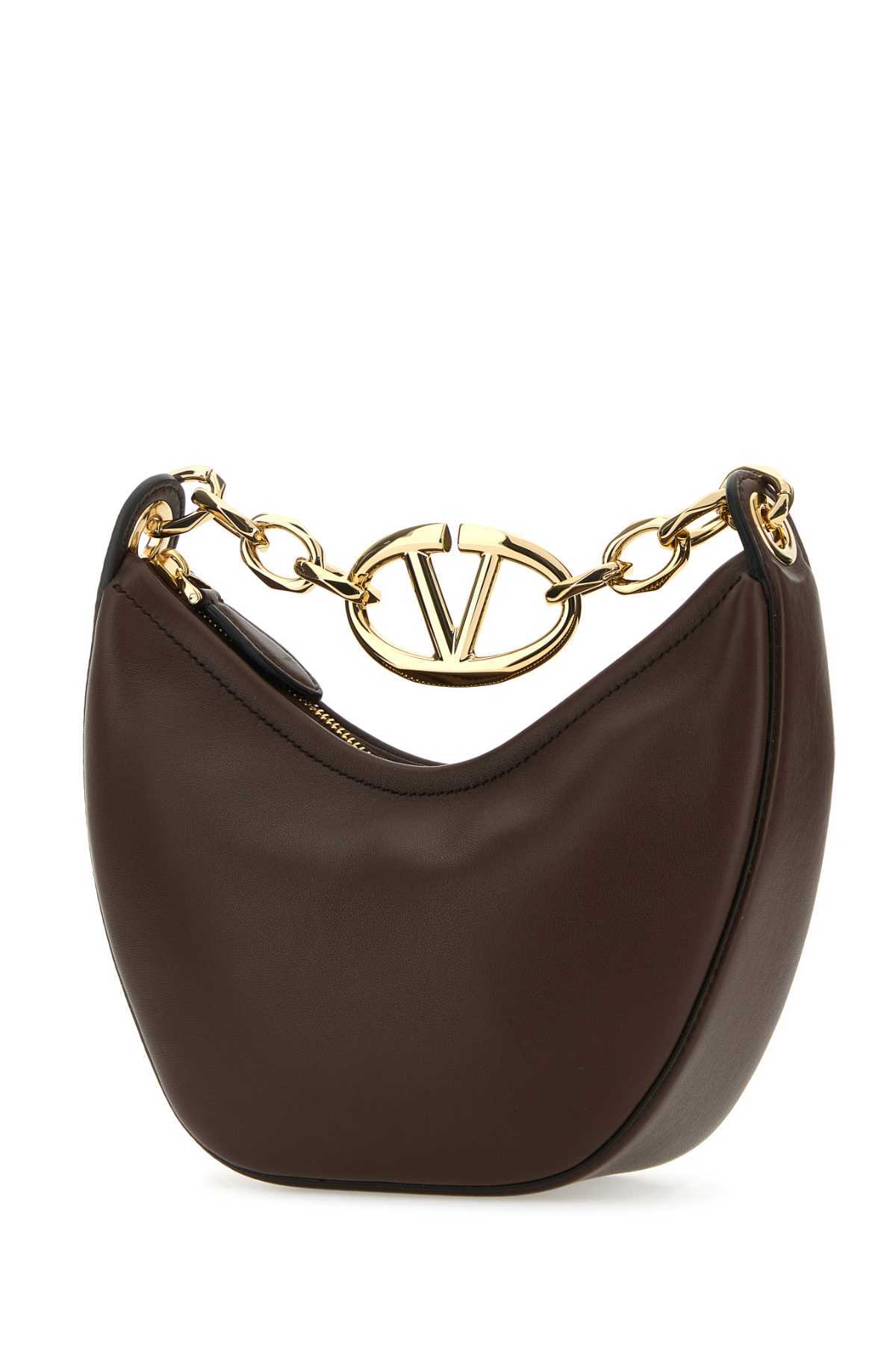 Shop Valentino Brown Leather Mini Hobo Vlogo Moon Handbag In Cacao