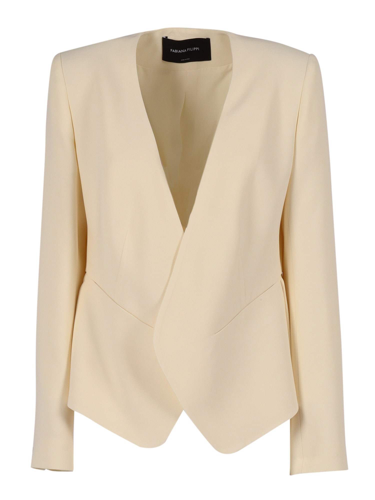 Fabiana Filippi Cady Flared Jacket With Filo Diamante Piercing In Neutral