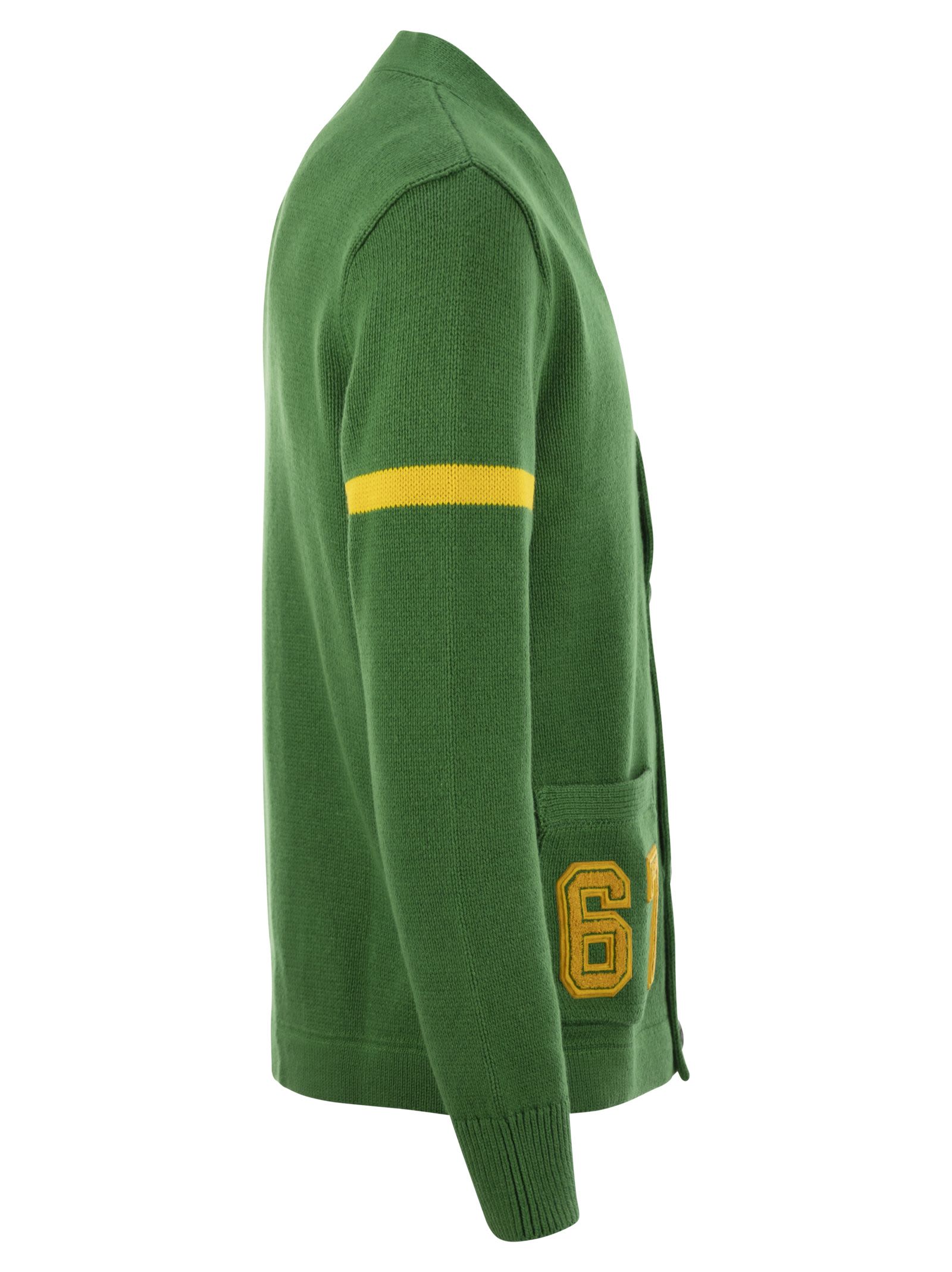 Shop Polo Ralph Lauren Cotton Letterman Cardigan In Green