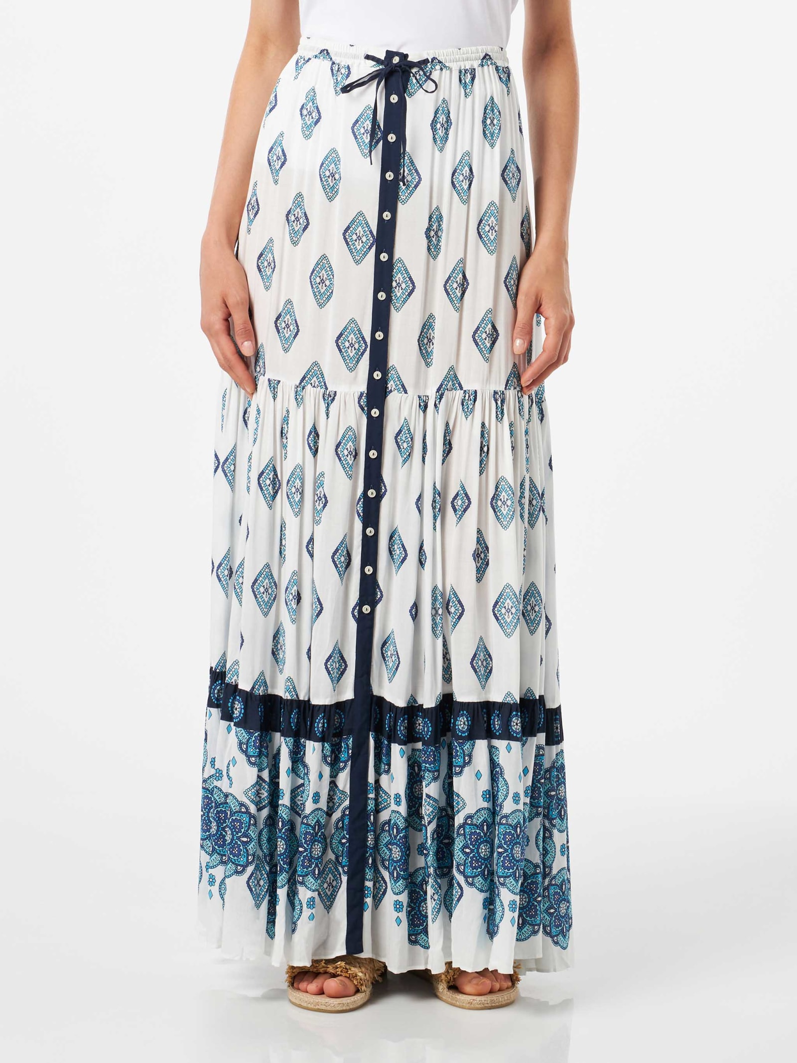 Light Blue Flower Gipsy Print Long Skirt