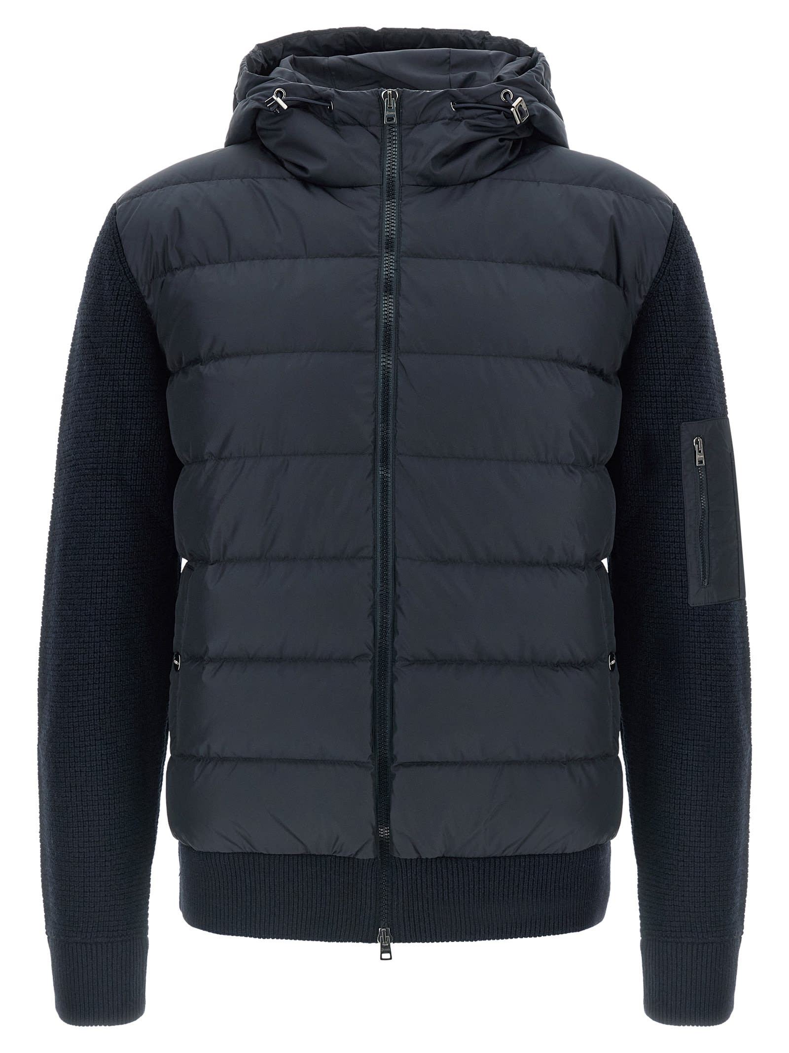 Herno Bi-material Down Jacket In Black
