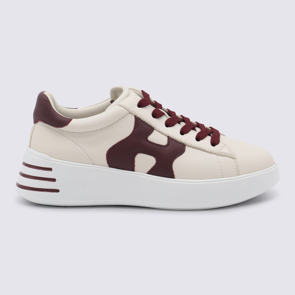 White And Burgundy Leather Sneakers