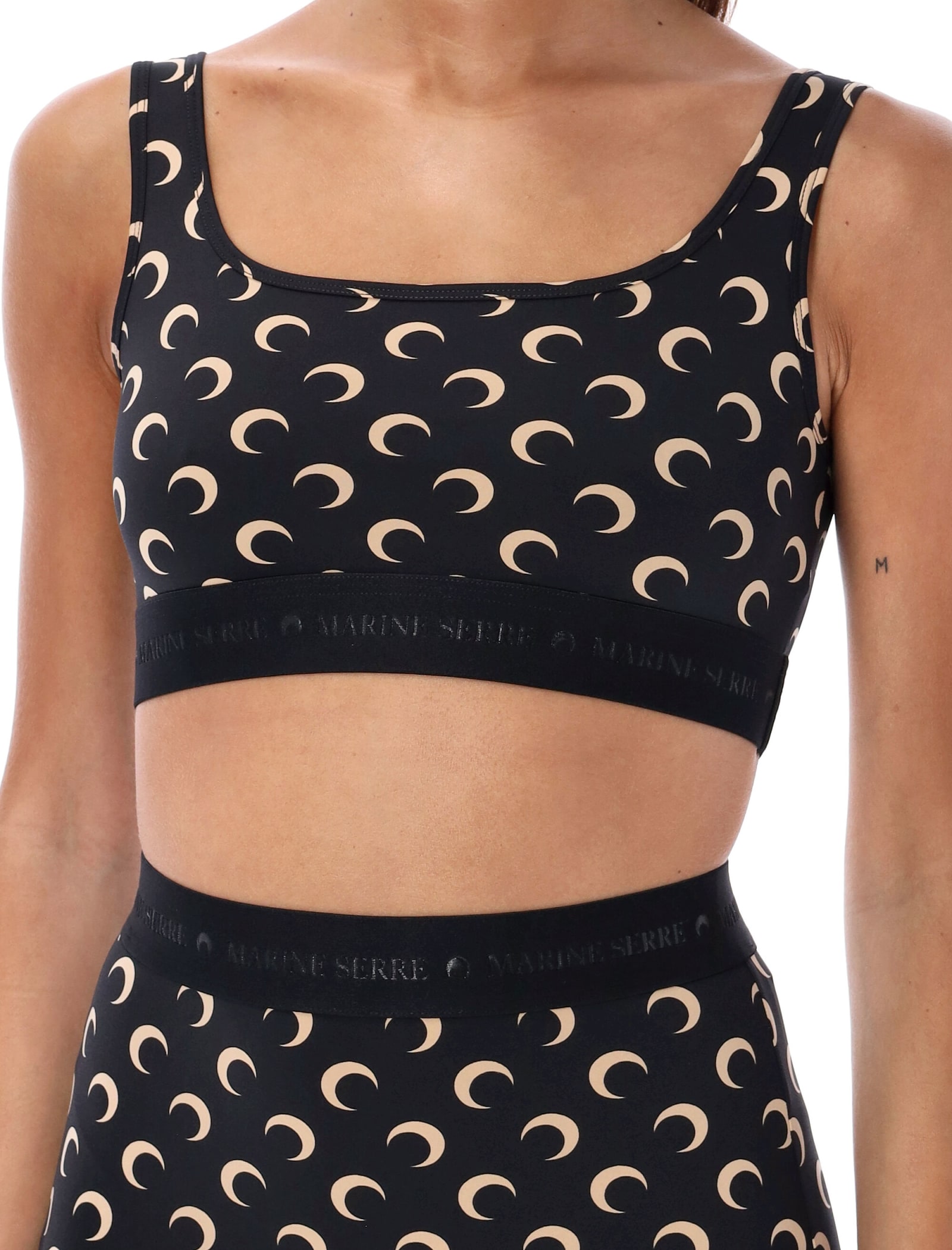 Shop Marine Serre Moon Sport Bra In Black Tan Moon