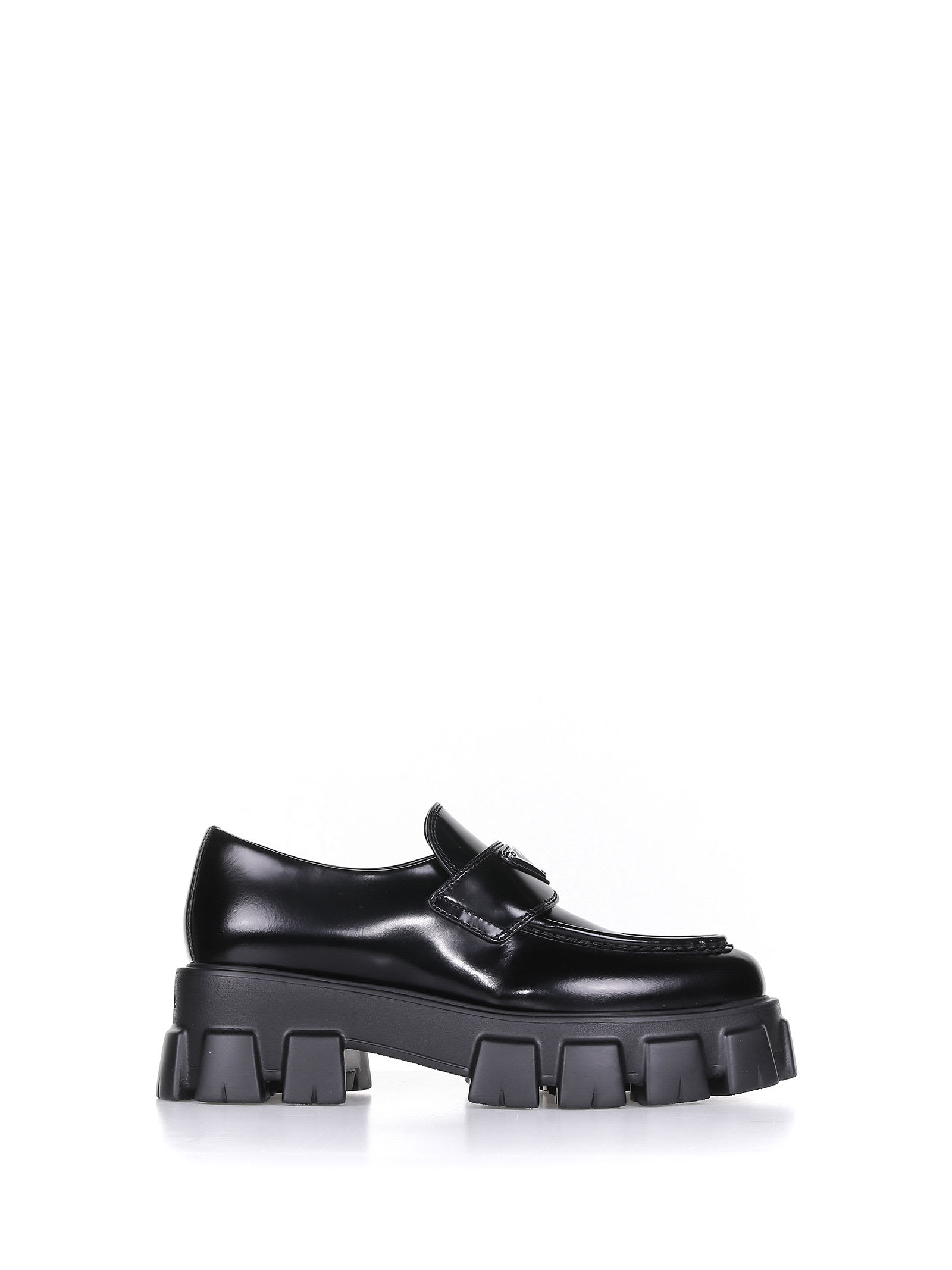 Buy Prada Monolith Loafers In Black Leather online, shop Prada shoes with free shipping