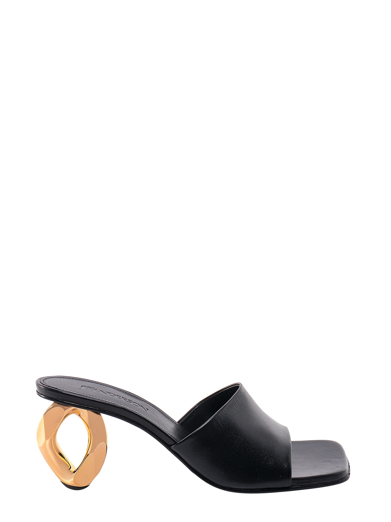 Jw Anderson Black Mules With Gold Sculpted Heel In Black