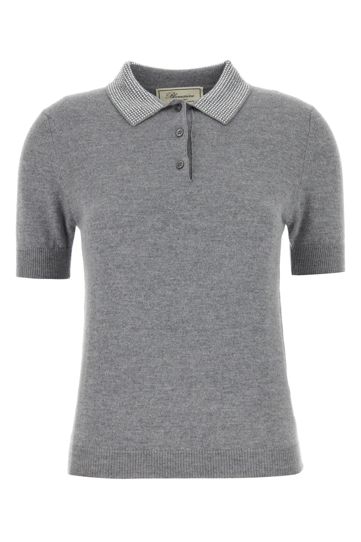 Shop Blumarine Grey Wool Blend Polo Shirt