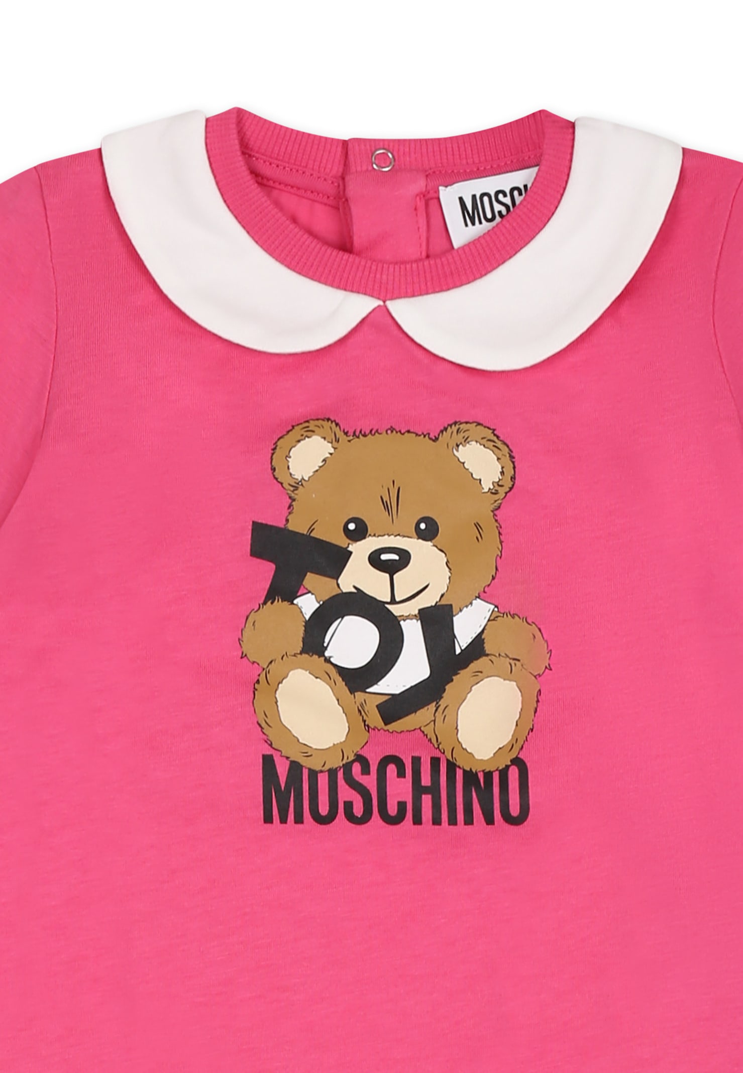 Moschino Fuchsia Romper For Baby Girl With Teddy Bear In Fuchsia