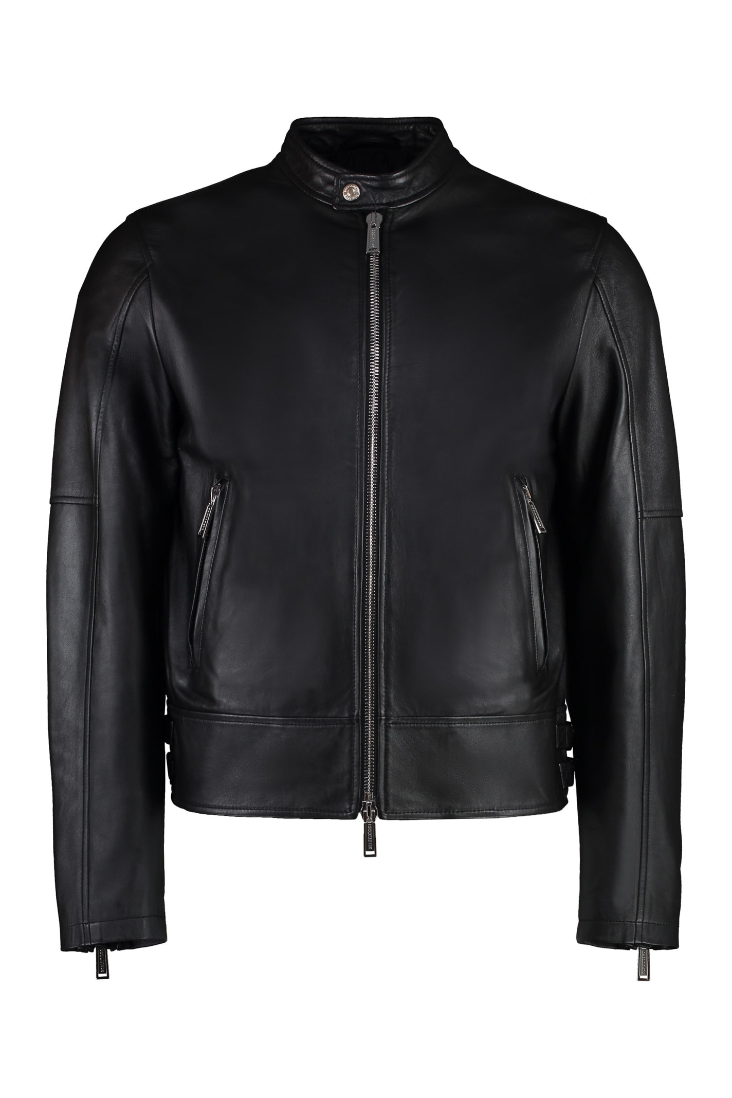 Shop Dsquared2 Shiny Leather Biker Jacket In Black