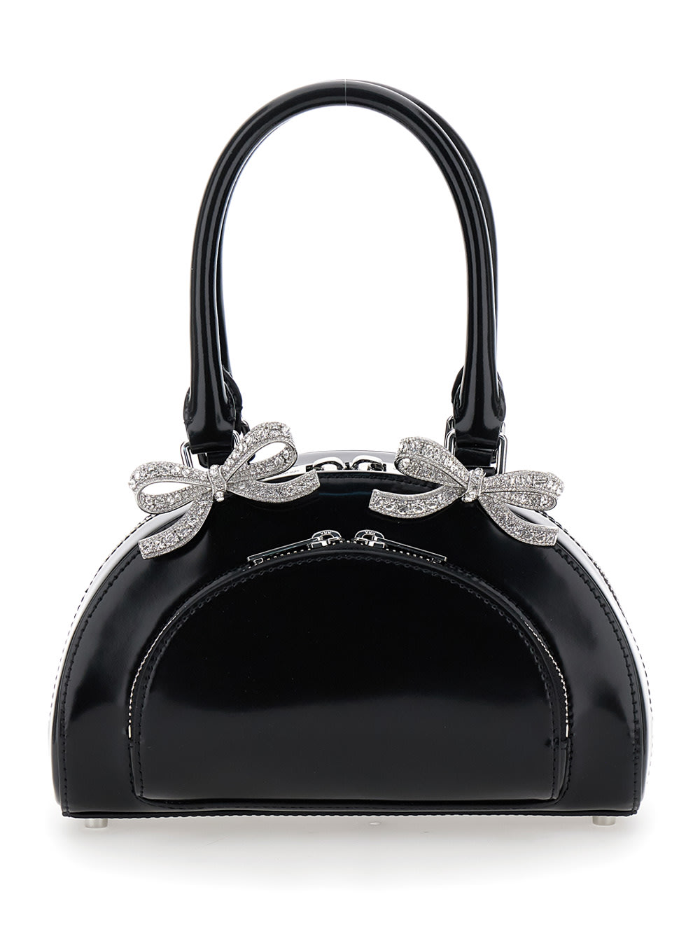 Shop Self-portrait Black Mini Handbag With Bows In Patent Leather Woman