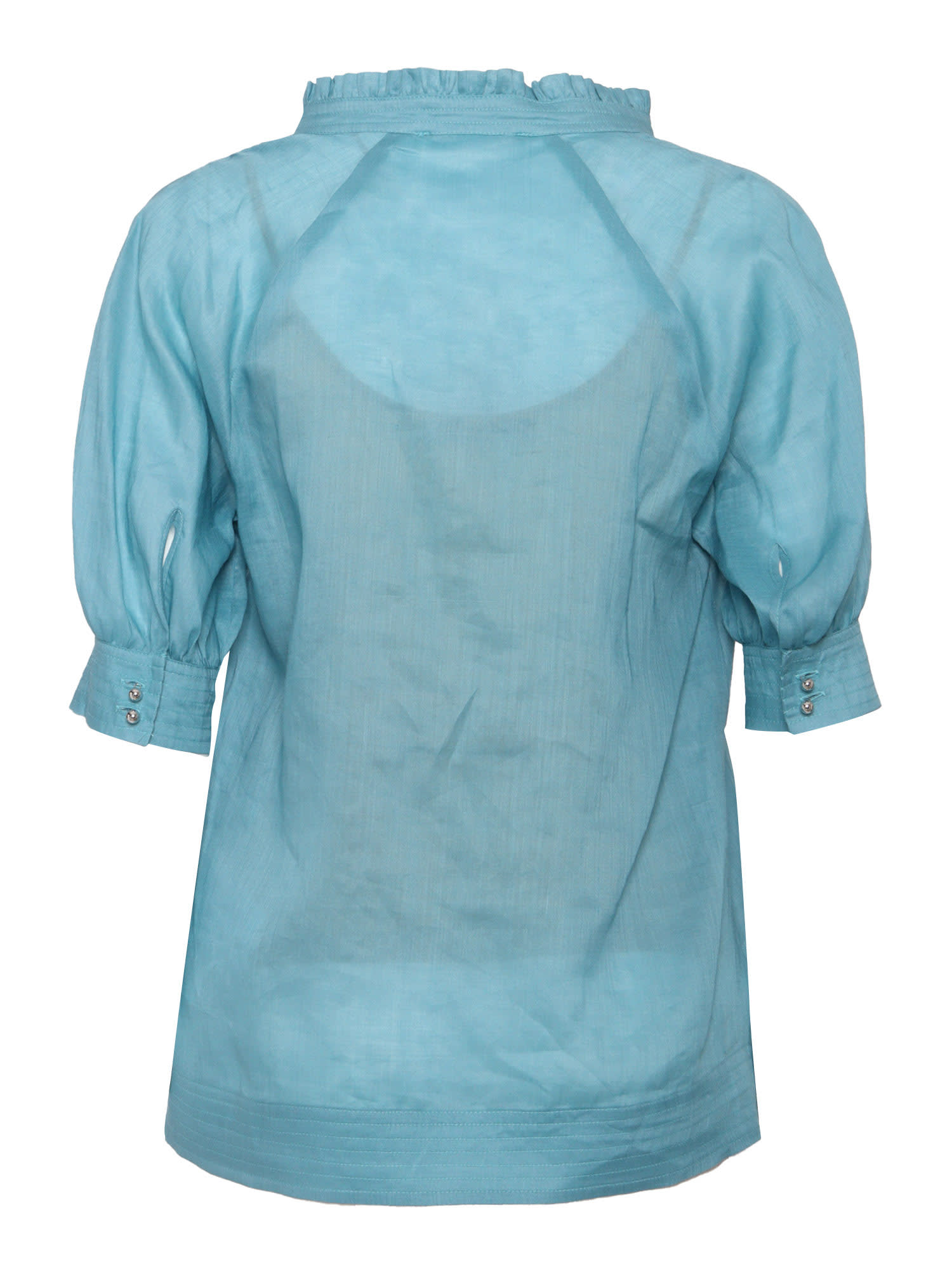 Max Mara Relaxed Fit Tunic With Delicate Ruffle Collar In Blue