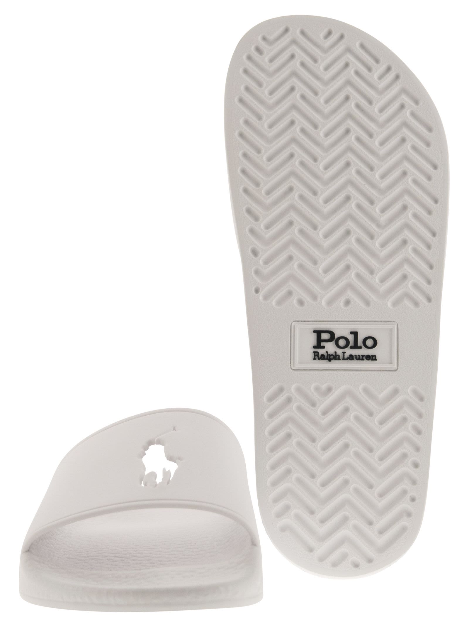 Shop Polo Ralph Lauren Big Pony Slippers In White