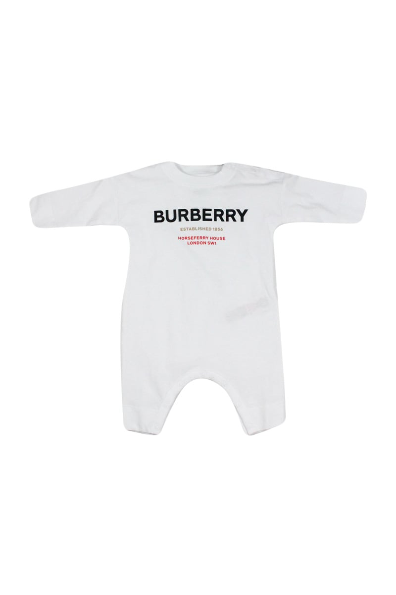 Burberry Cotton Onesie With Button Closure And Logo Lettering