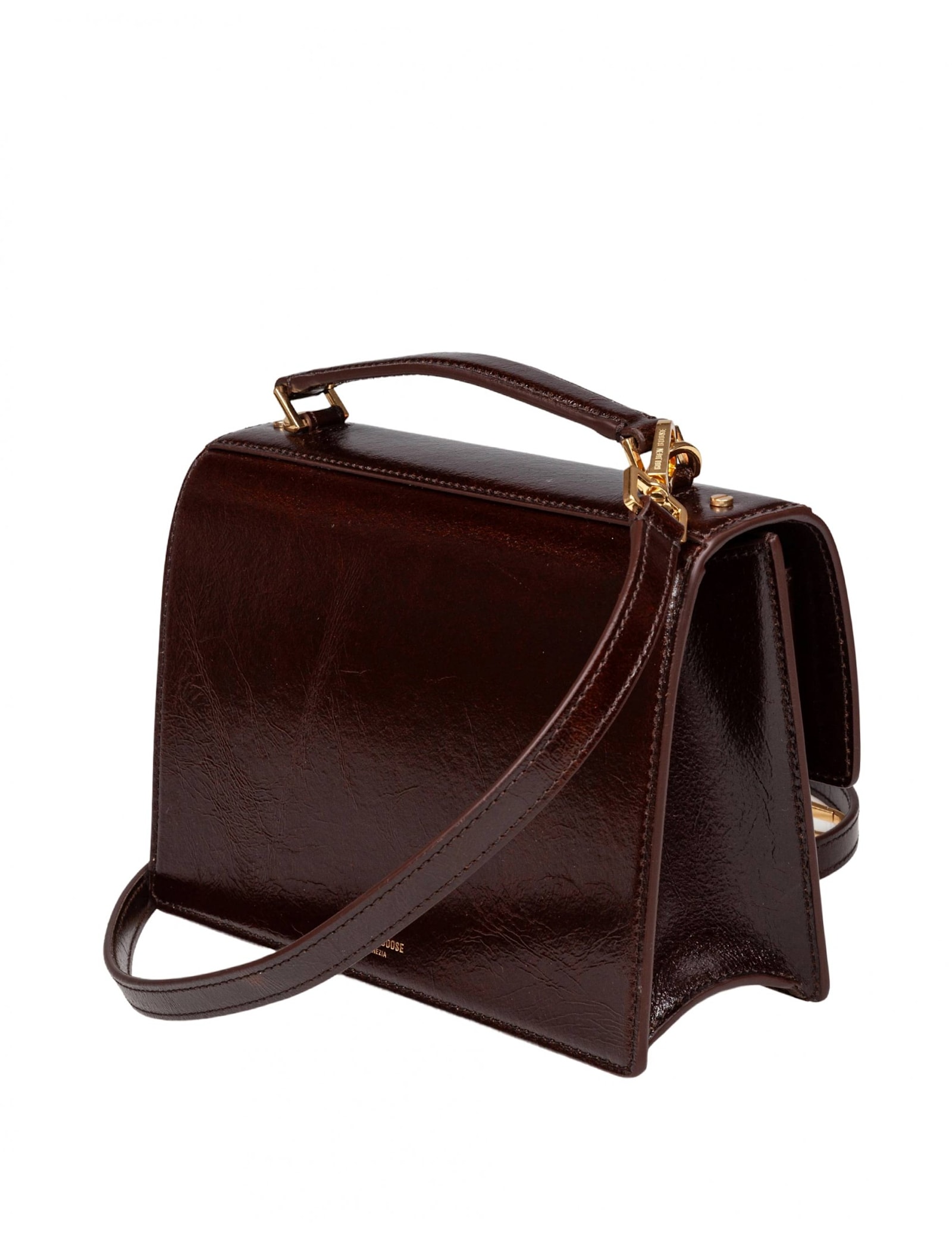 Golden Goose Venezia Leather Handbag Dark Brown Color In Brown