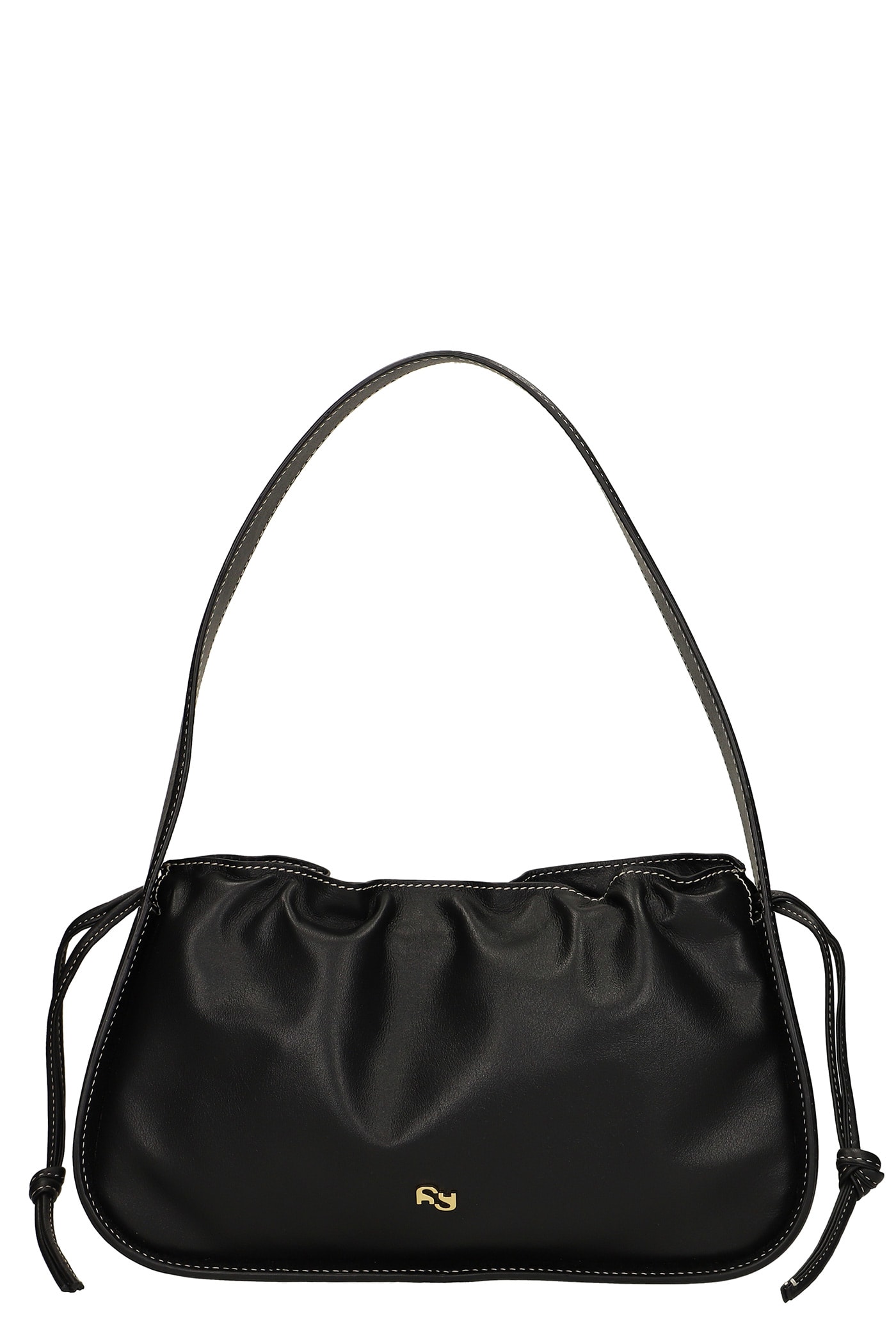 YUZEFI Scrunch Shoulder Bag In Black Leather