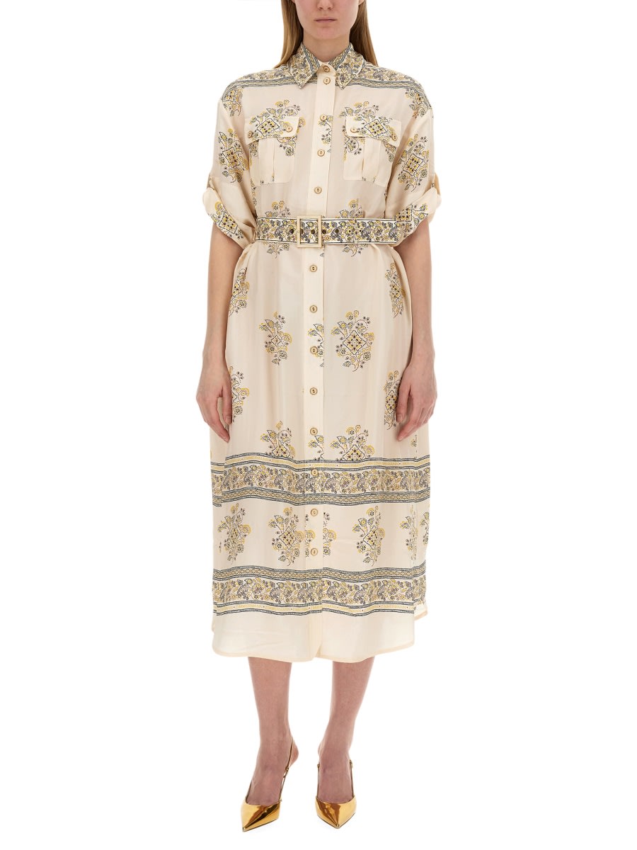 Shop Zimmermann Belted Dress In Ivory