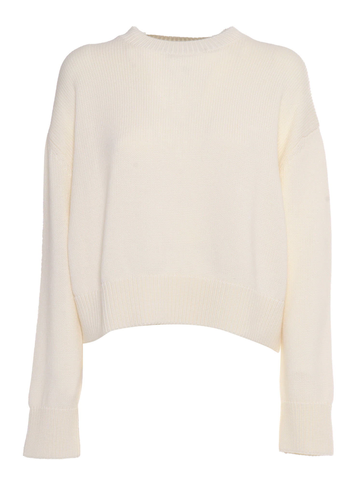 Shop Fabiana Filippi Crew Neck Sweater With Embossed Effect Detail In White